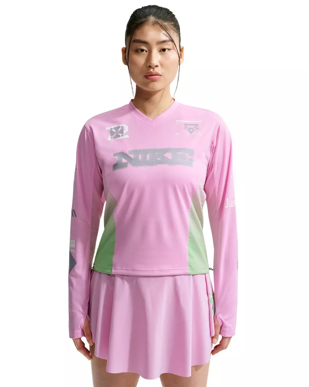 Nike Women's Swift Long Sleeve Running Top - Pink/Green - PINK/GREEN