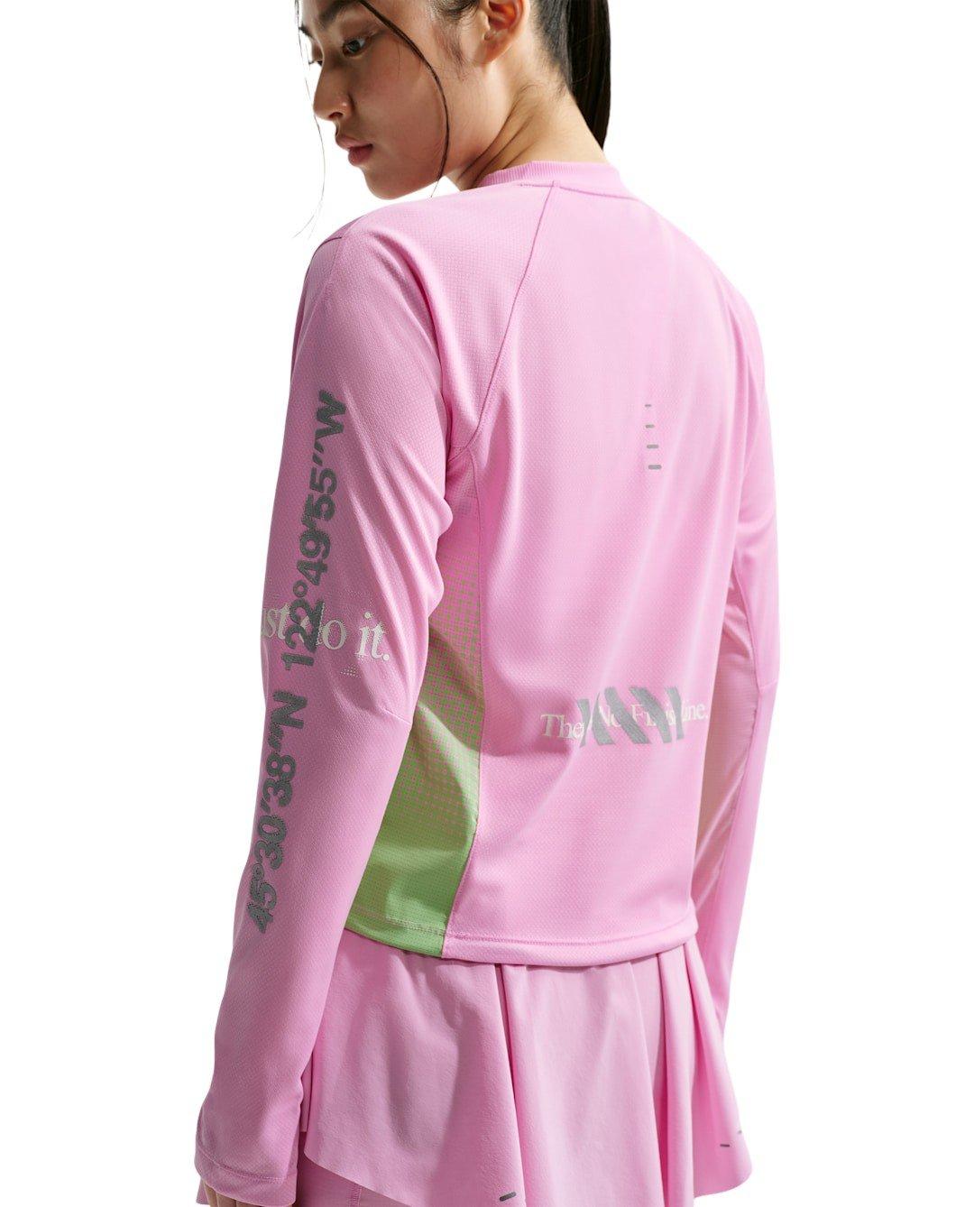 Nike Women's Swift Long Sleeve Running Top - Pink/Green - PINK/GREEN Thumbnail View 2