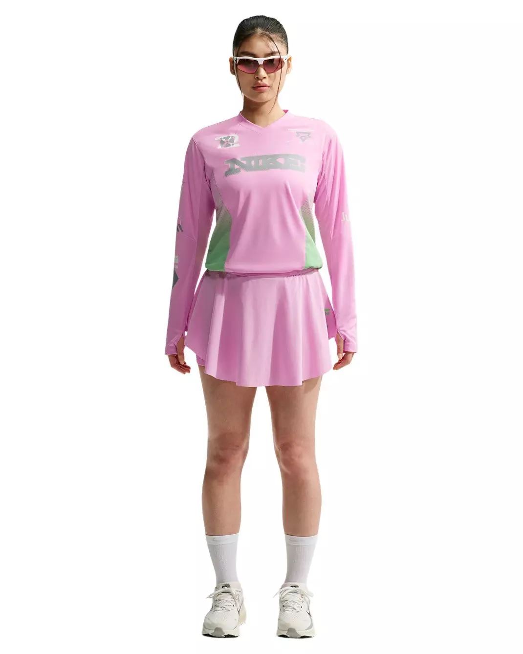 Nike Women's Swift Long Sleeve Running Top - Pink/Green - PINK/GREEN