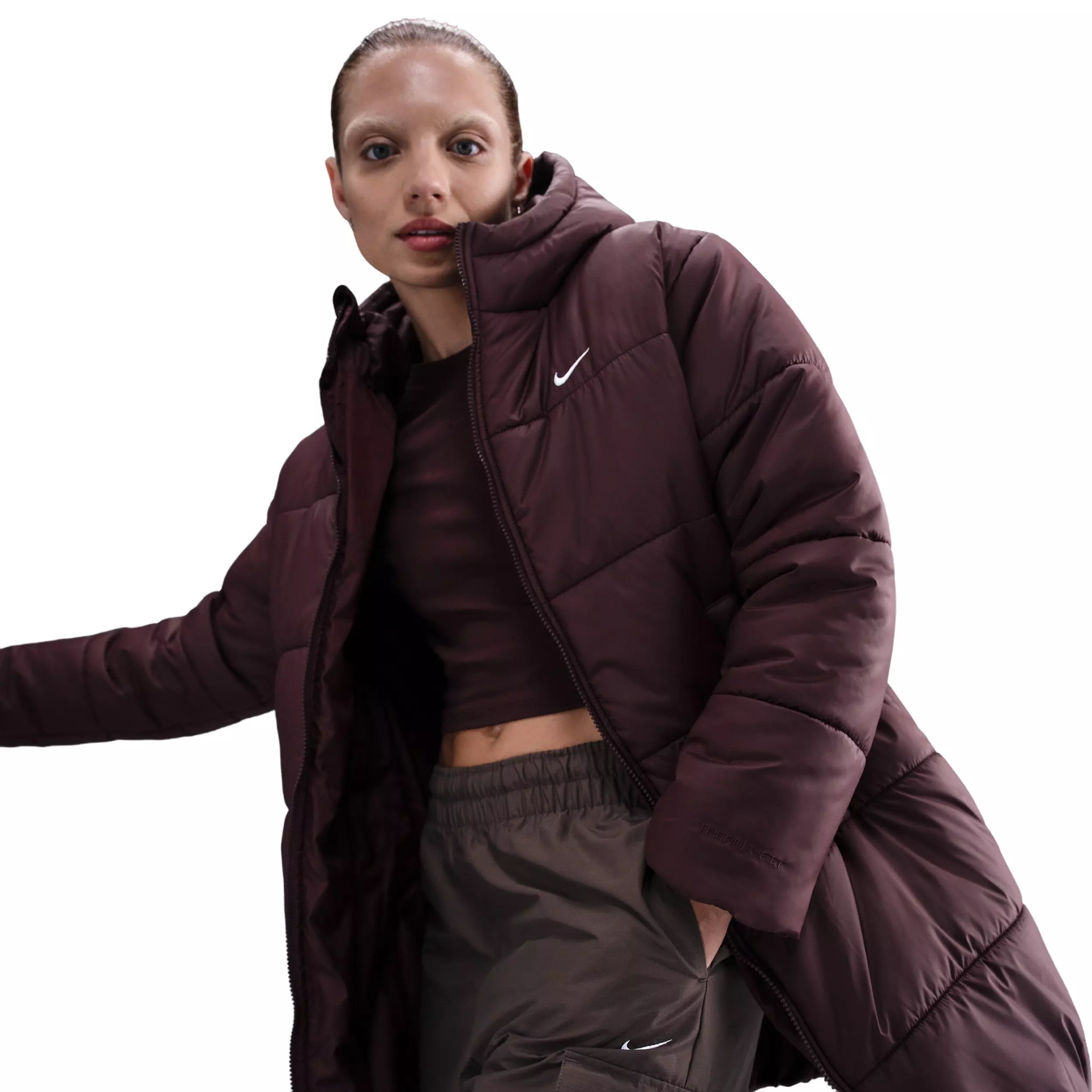 Nike Women's Sportswear Classic Therma-FIT Loose Hooded Parka - Burgundy - BURGUNDY