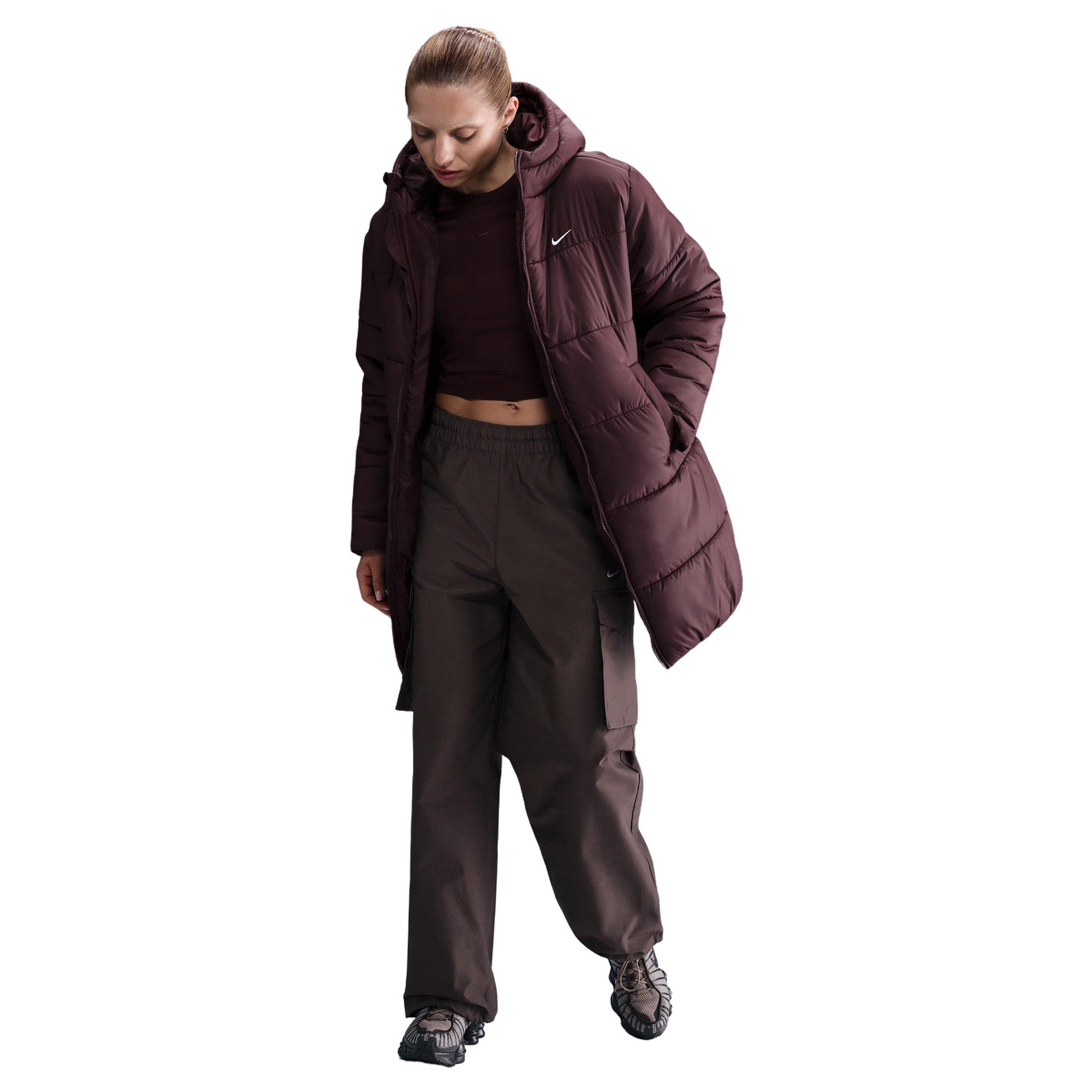 Nike Women's Sportswear Classic Therma-FIT Loose Hooded Parka - Burgundy - BURGUNDY Thumbnail View 4