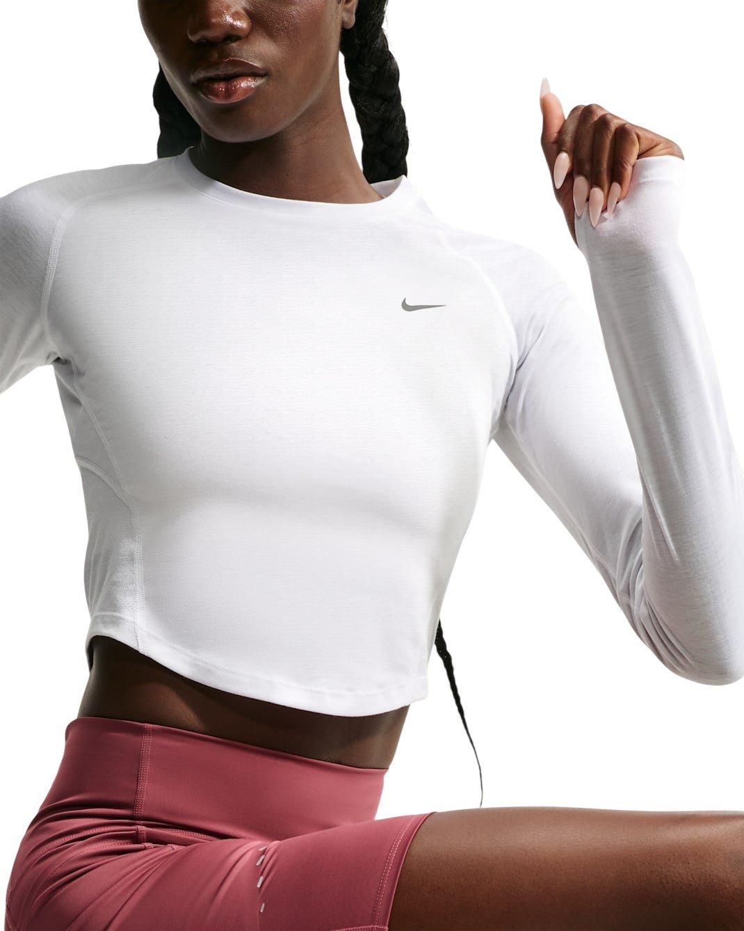 Nike Women's Tempo Dri-FIT Cropped Long Sleeve Running Top - White/Silver - WHITE/SILVER