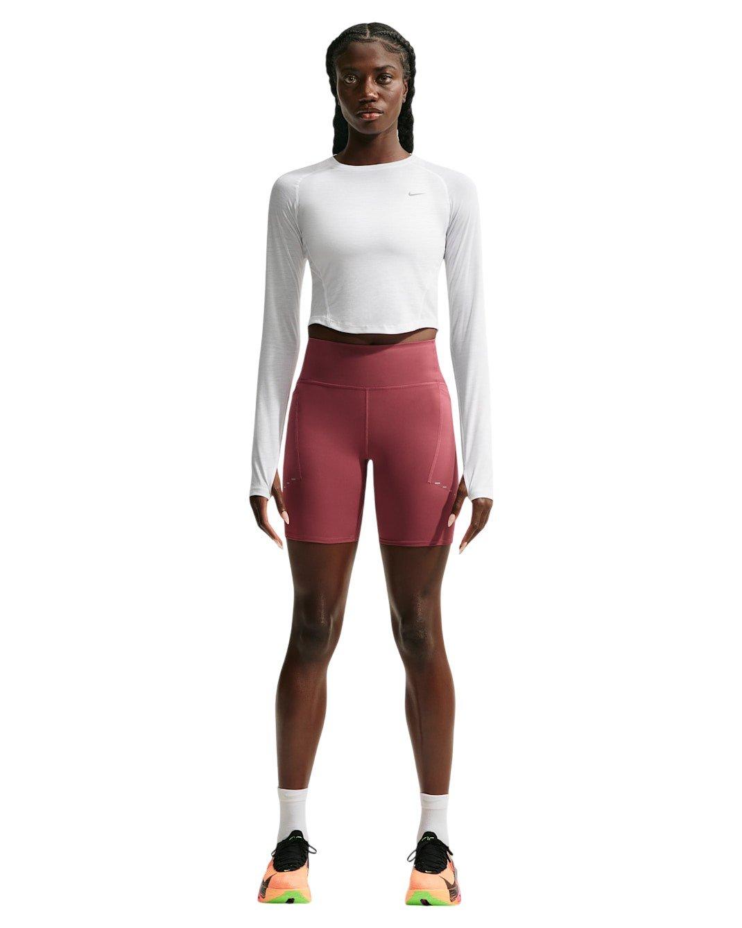 Nike Women's Tempo Dri-FIT Cropped Long Sleeve Running Top - White/Silver - WHITE/SILVER