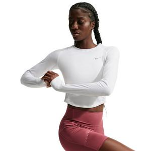 Nike Women's Tempo Dri-FIT Cropped Long Sleeve Running Top - White/Silver - WHITE/SILVER