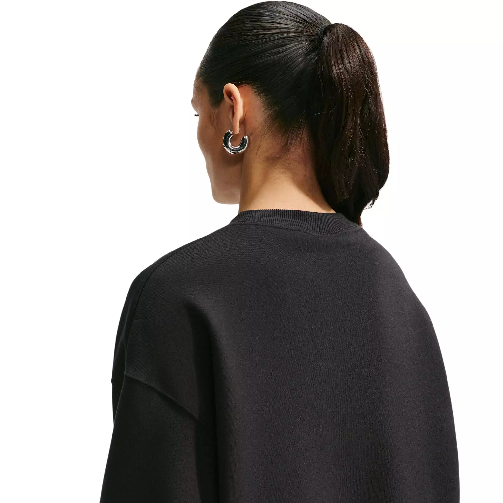 Nike Women's Studio Fleece Medium Weight Oversized Crewneck Sweatshirt - Black/Off-White - BLACK/OFF-WHITE