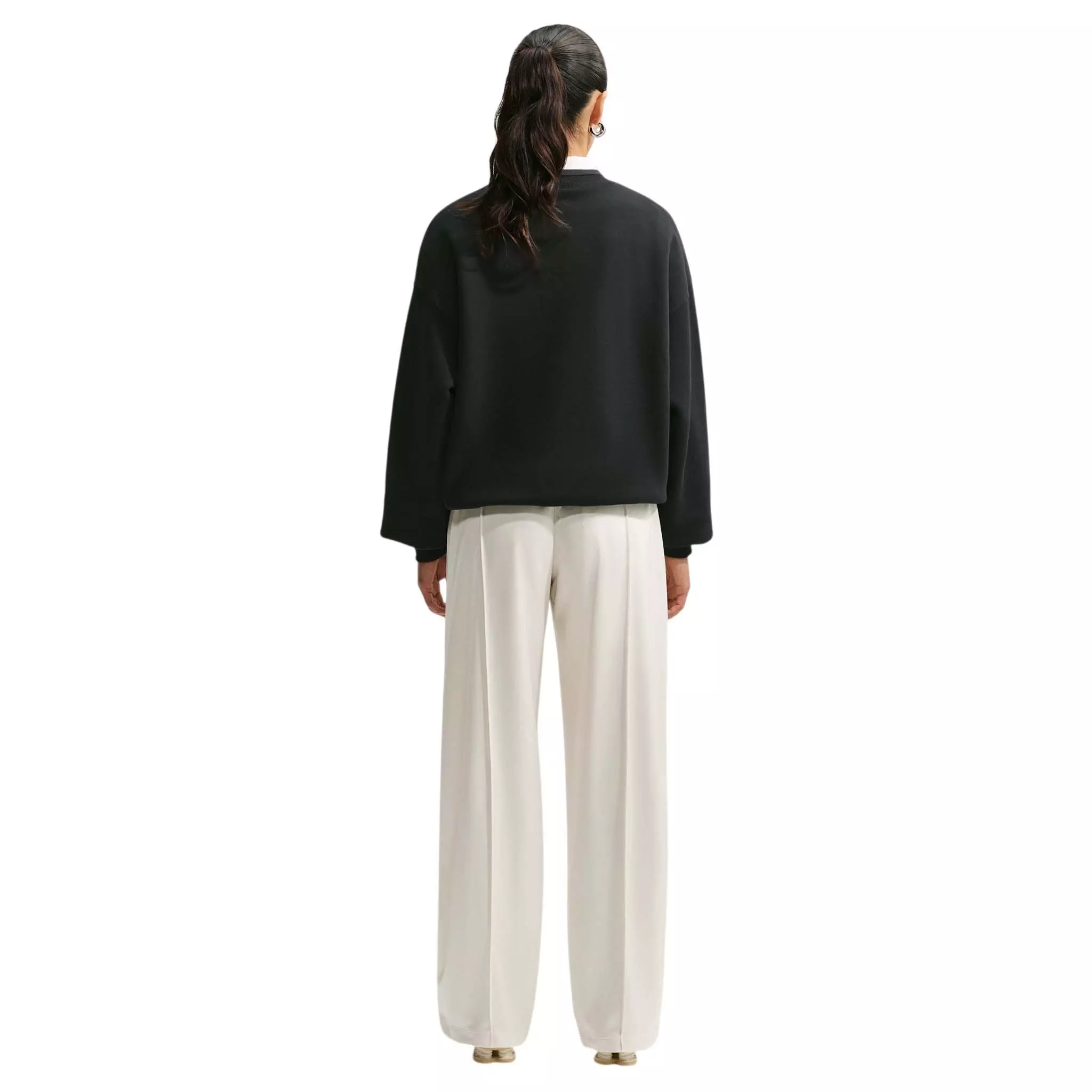 Nike Women's Studio Fleece Medium Weight Oversized Crewneck Sweatshirt - Black/Off-White - BLACK/OFF-WHITE