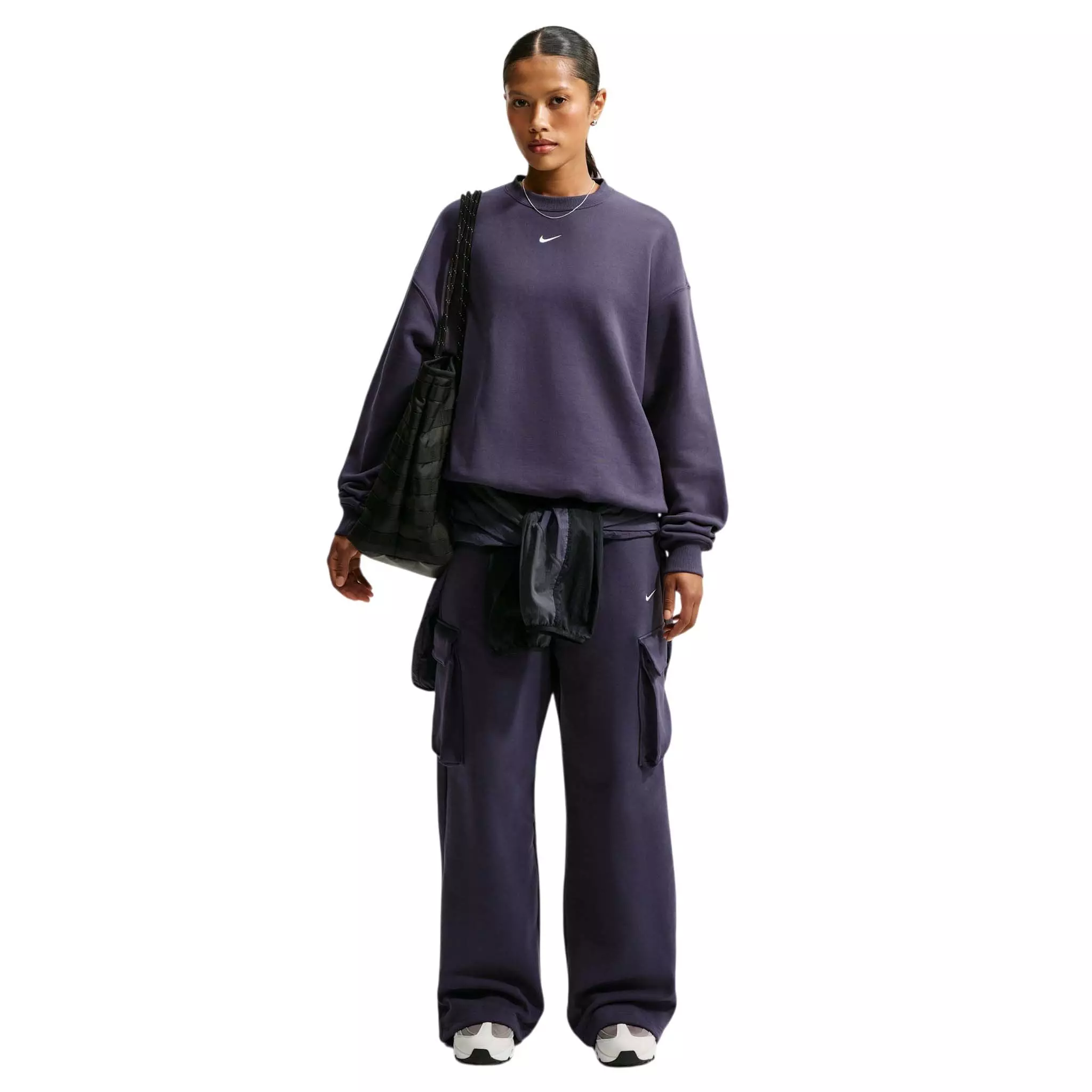 Nike Women's Studio Fleece Medium Weight Oversized Crewneck Sweatshirt - Grey - GREY