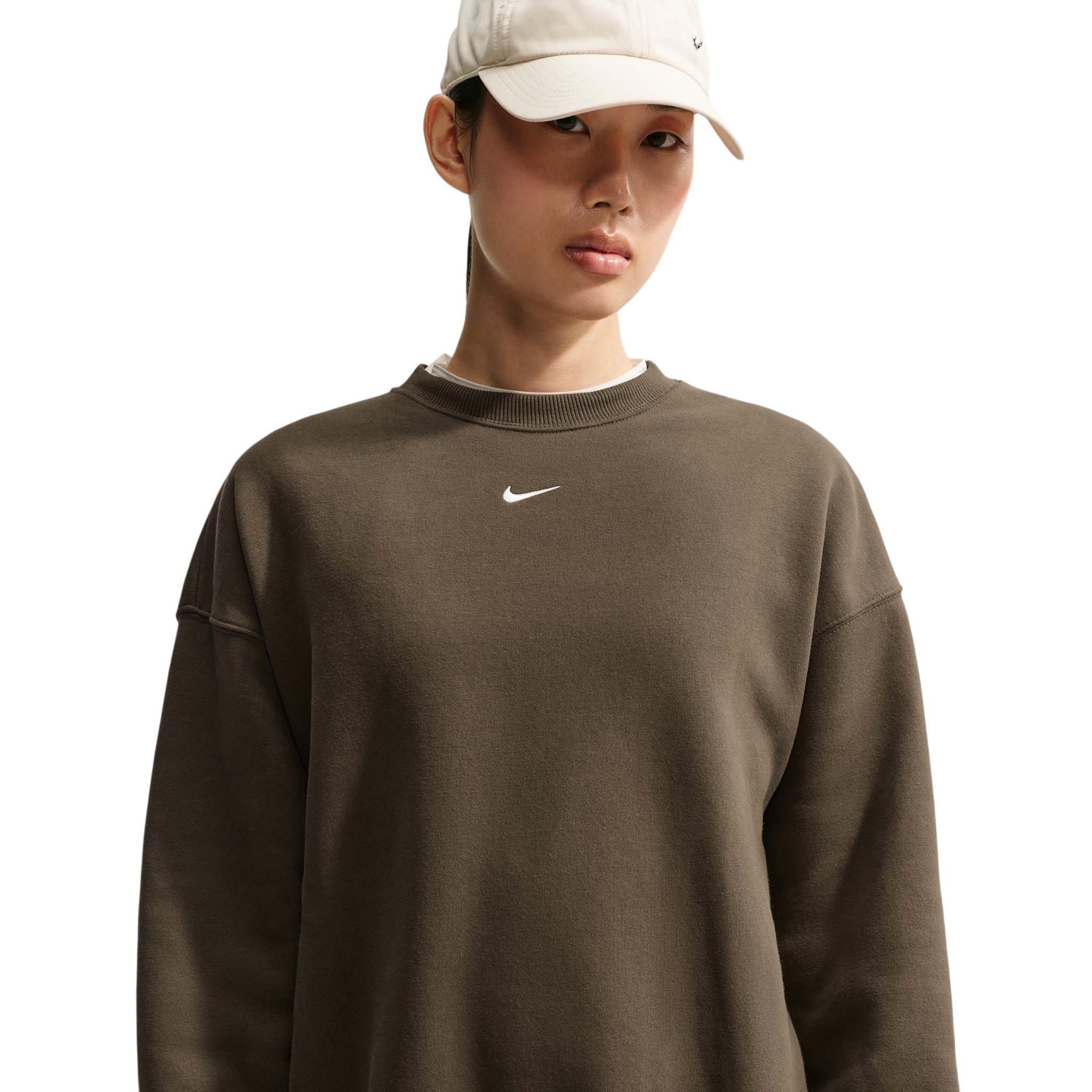 Nike Women's Studio Fleece Medium Weight Oversized Crewneck Sweatshirt - Brown - BROWN Thumbnail View 3