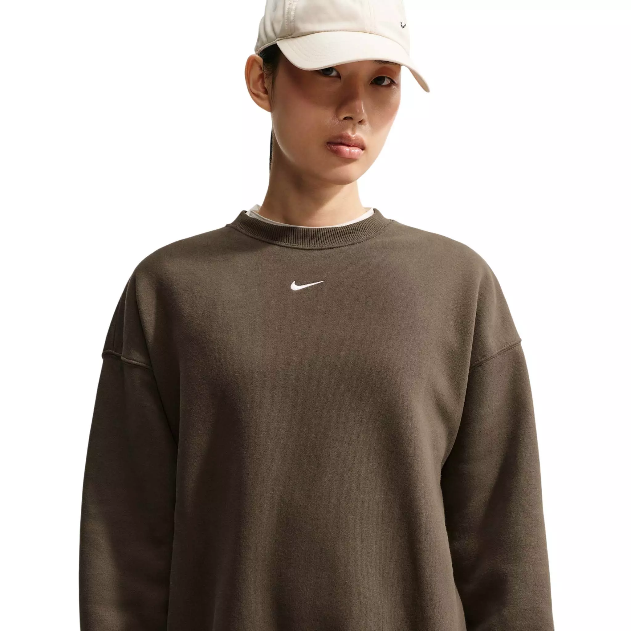 Nike Women's Studio Fleece Medium Weight Oversized Crewneck Sweatshirt - Brown - BROWN