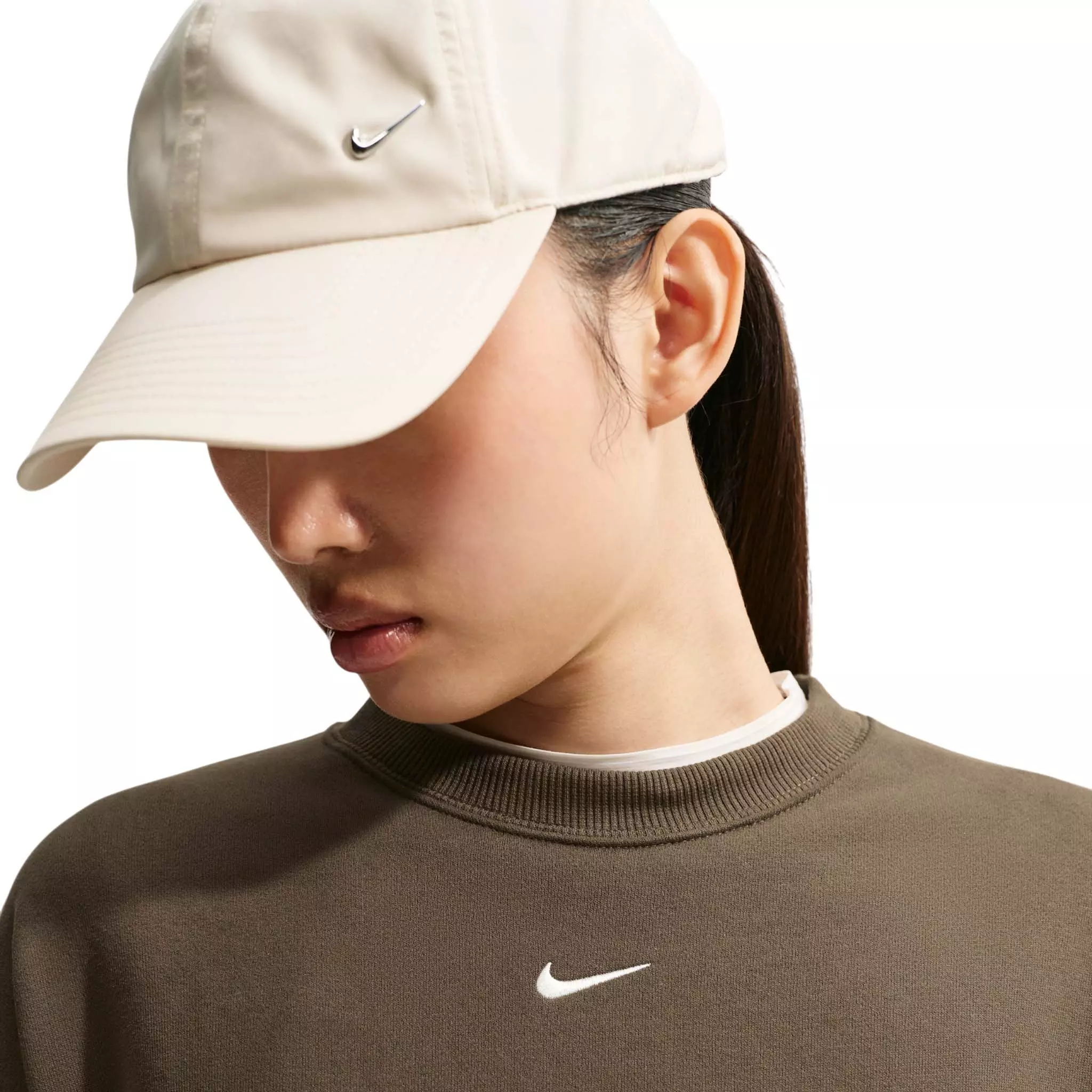 Nike Women's Studio Fleece Medium Weight Oversized Crewneck Sweatshirt - Brown - BROWN