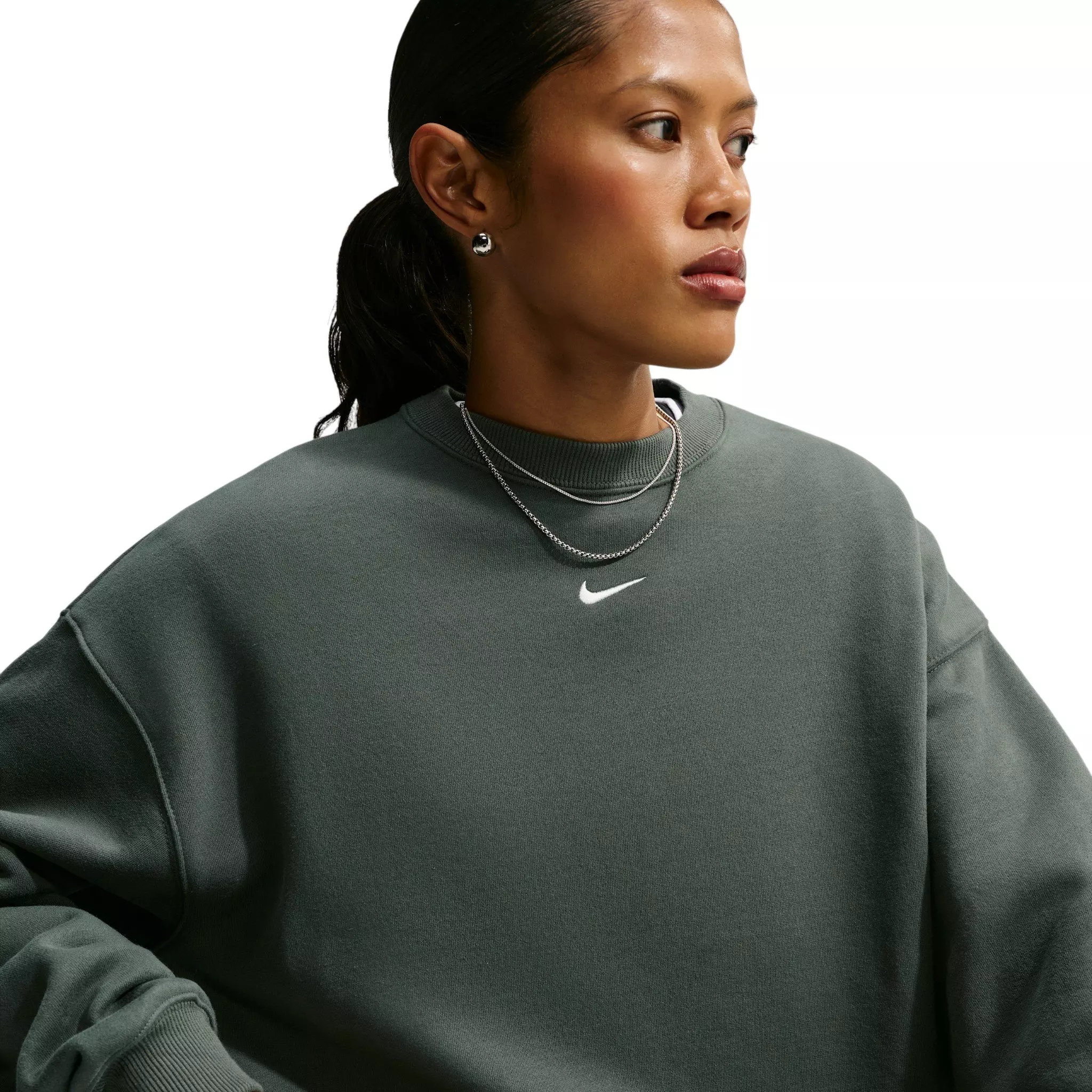 Nike Women's Studio Fleece Medium Weight Oversized Crewneck Sweatshirt - Green - GREEN