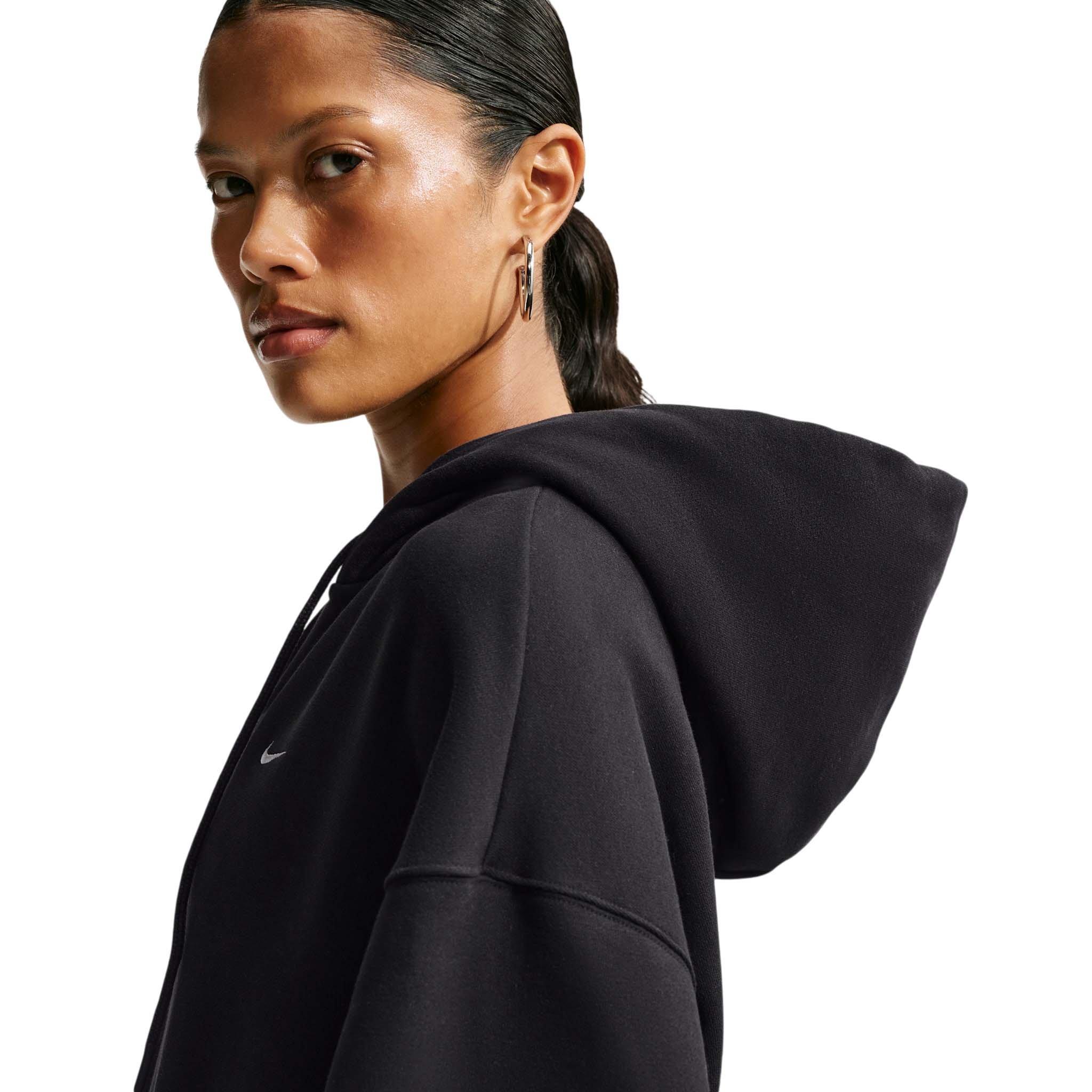 Nike Women's Studio Fleece Medium Weight Oversized Full-Zip Hooded Jacket - Black/Off-White - BLACK/OFF-WHITE