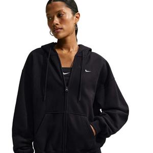 Nike Women's Studio Fleece Medium Weight Oversized Full-Zip Hooded Jacket - Black/Off-White - BLACK/OFF-WHITE