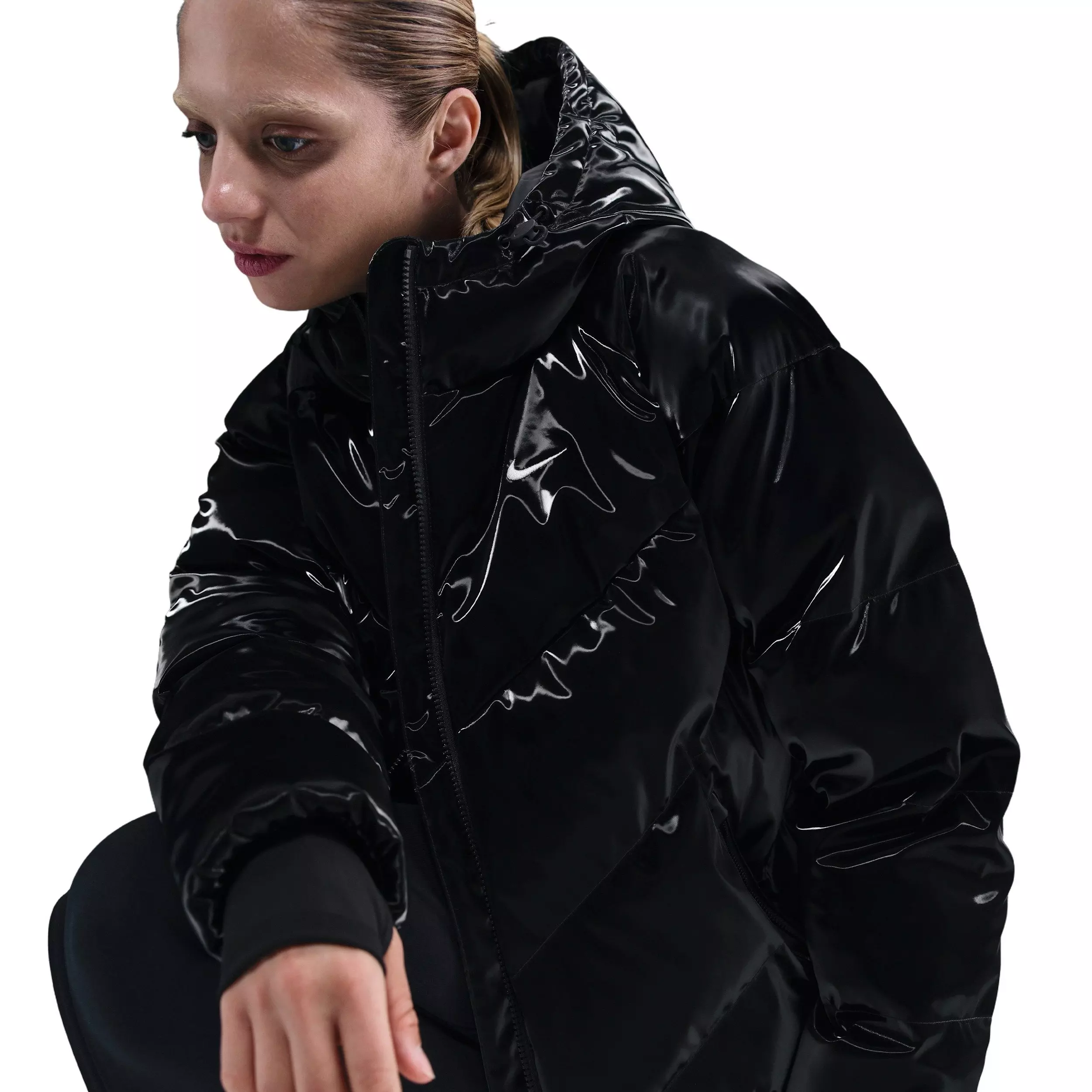 Nike Women's Sportswear Therma-FIT Shine Puffer Jacket - Black - BLACK