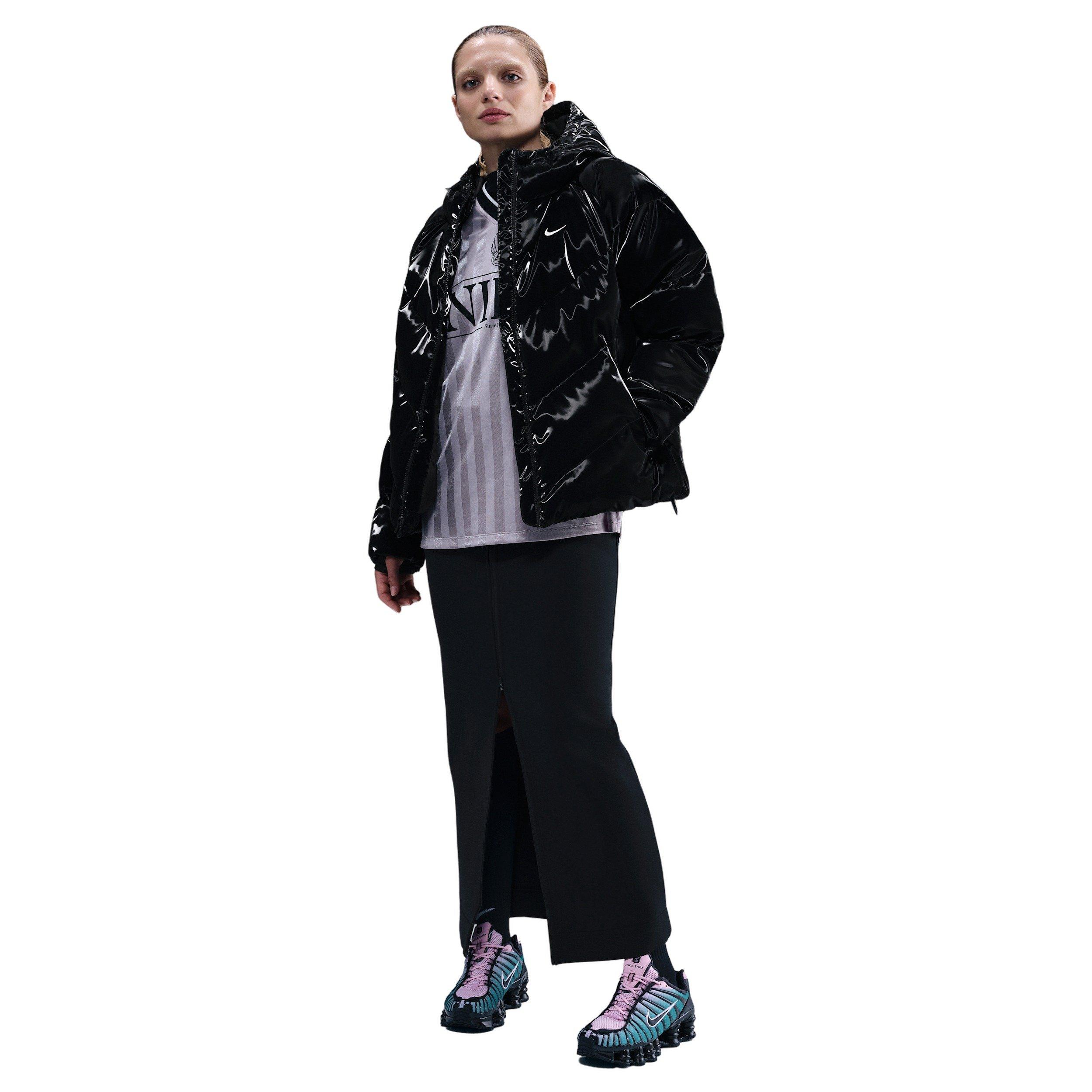 Nike Women's Sportswear Therma-FIT Shine Puffer Jacket - Black - BLACK Thumbnail View 4