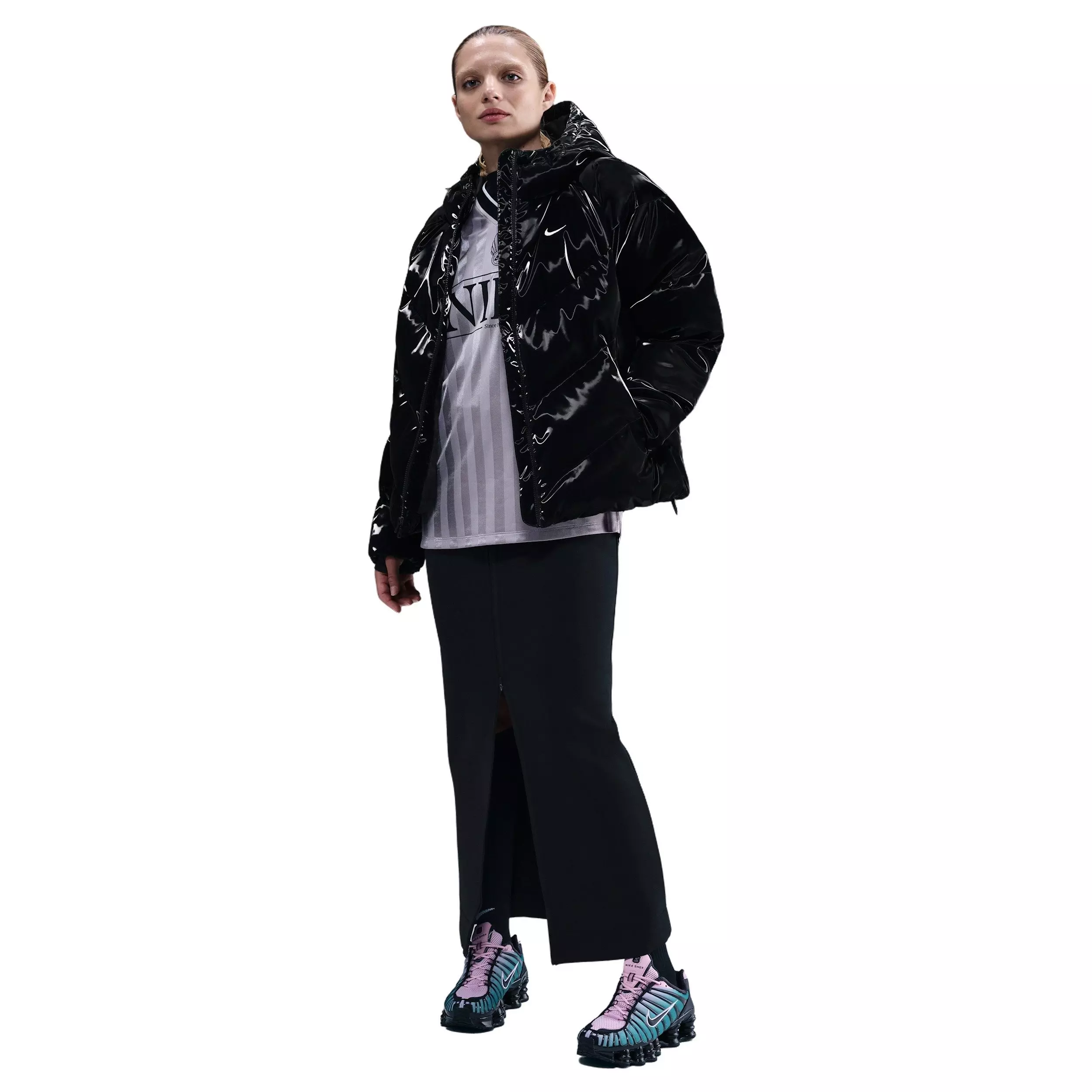 Nike Women's Sportswear Therma-FIT Shine Puffer Jacket - Black - BLACK