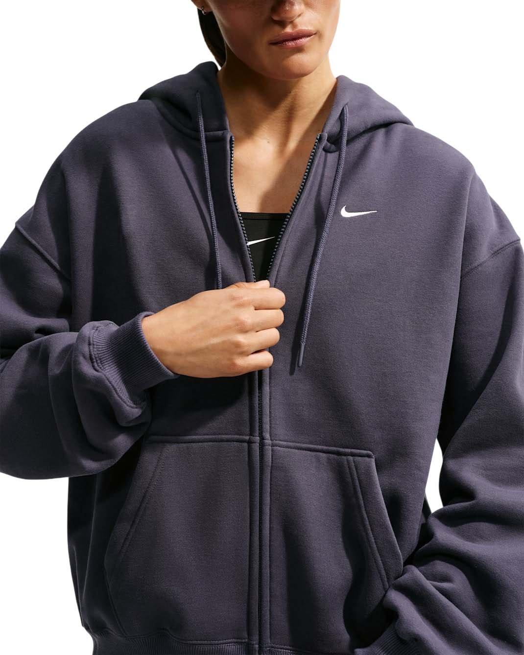 Nike Women's Studio Fleece Medium Weight Oversized Full-Zip Hooded Jacket - Dark Grey - DARK GREY