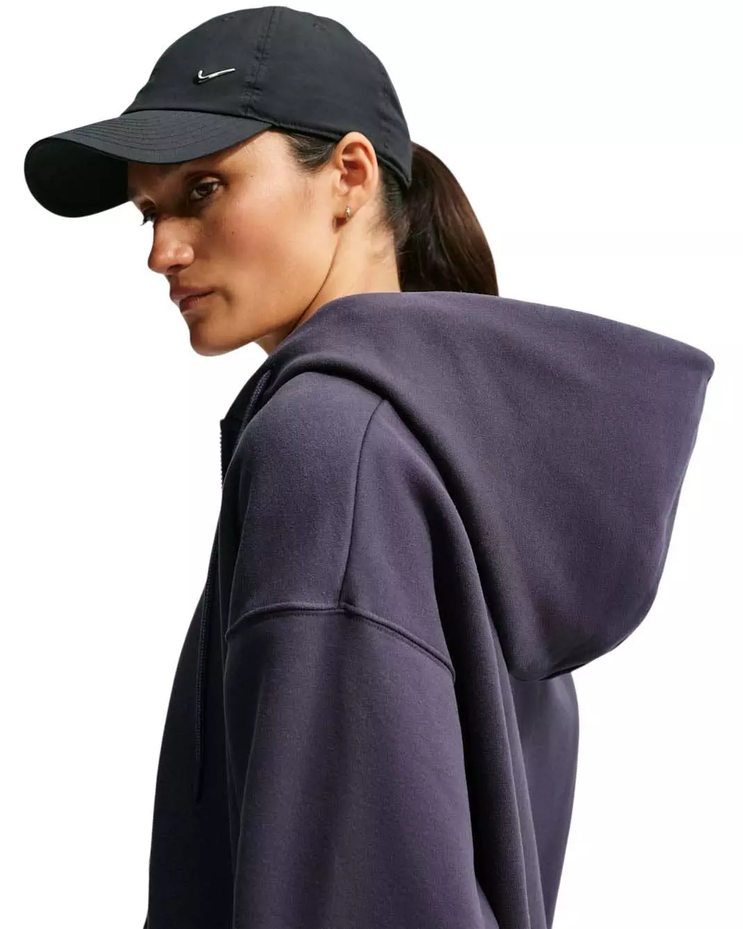Nike Women's Studio Fleece Medium Weight Oversized Full-Zip Hooded Jacket - Dark Grey - DARK GREY