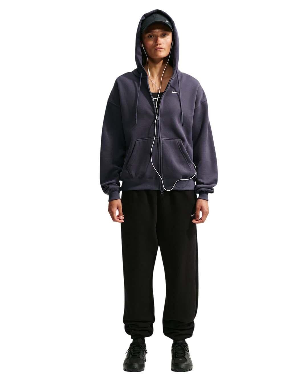 Nike Women's Studio Fleece Medium Weight Oversized Full-Zip Hooded Jacket - Dark Grey - DARK GREY