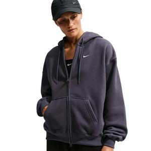 Nike Women's Studio Fleece Medium Weight Oversized Full-Zip Hooded Jacket - Dark Grey - DARK GREY