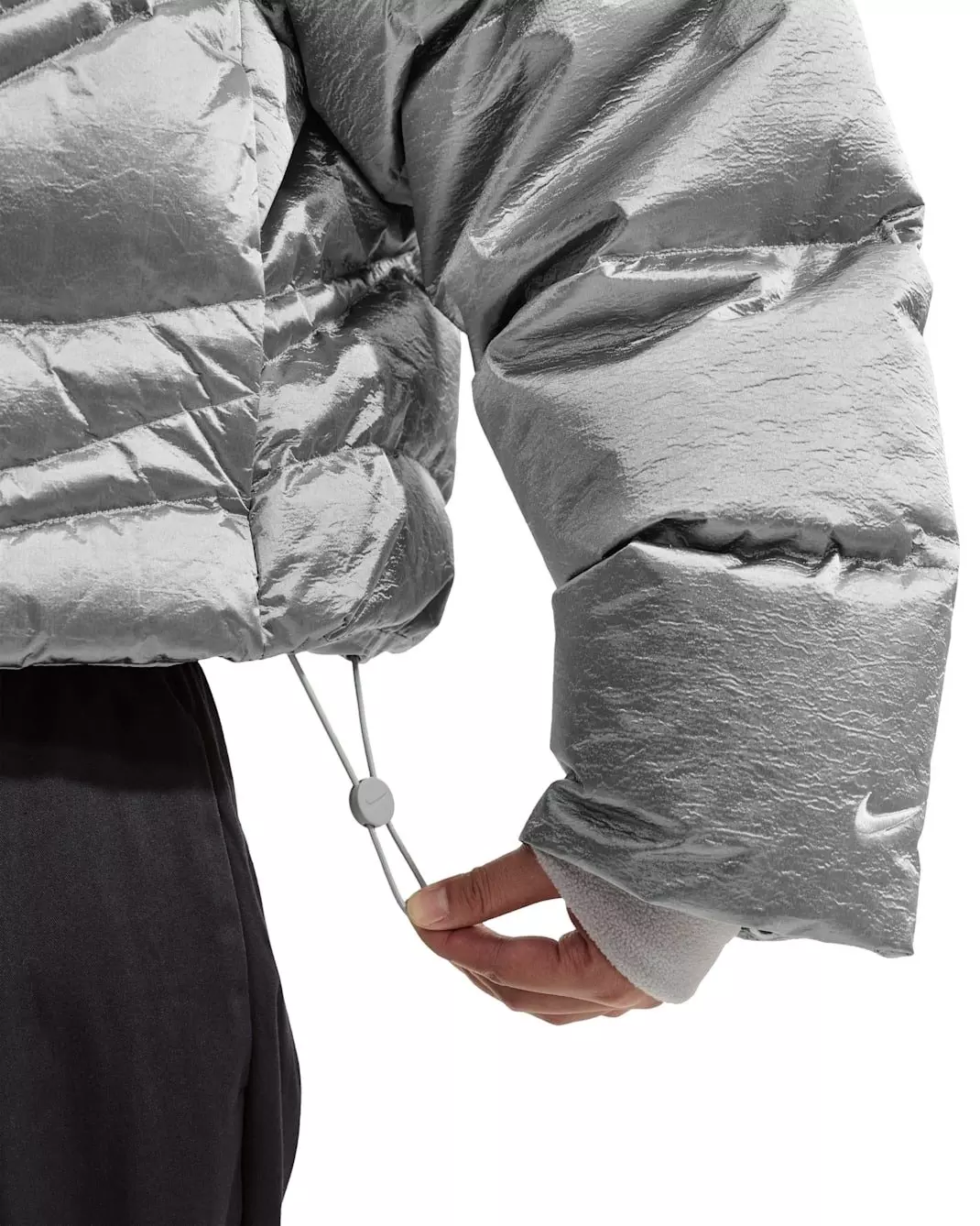 Nike Women's Sportswear Swoosh Series Therma-FIT Oversized Metallic Down Puffer Jacket - Silver - SILVER