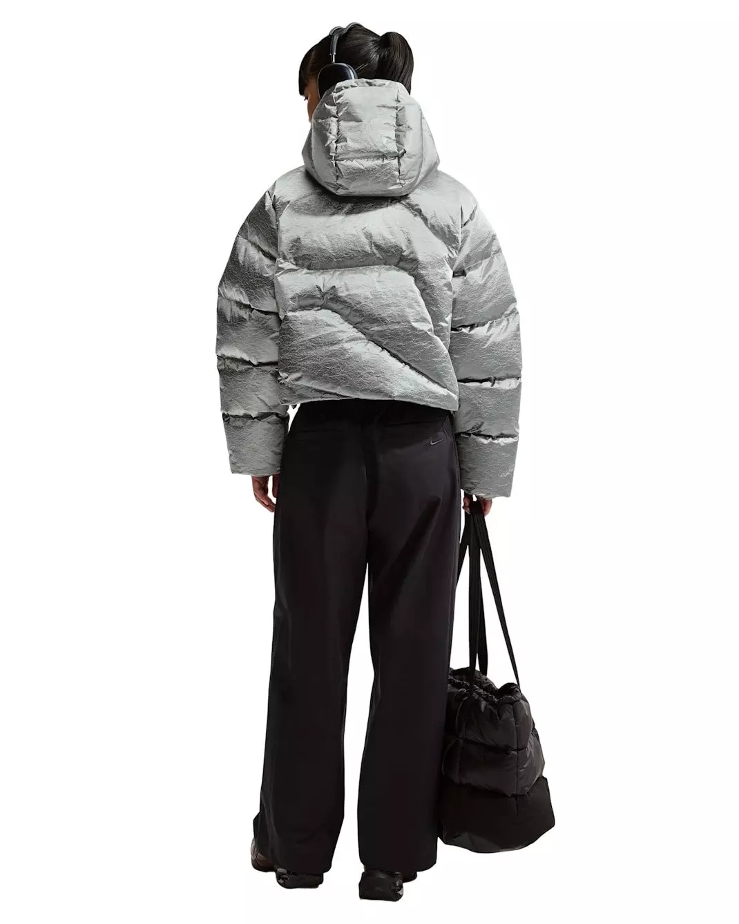 Nike Women's Sportswear Swoosh Series Therma-FIT Oversized Metallic Down Puffer Jacket - Silver - SILVER