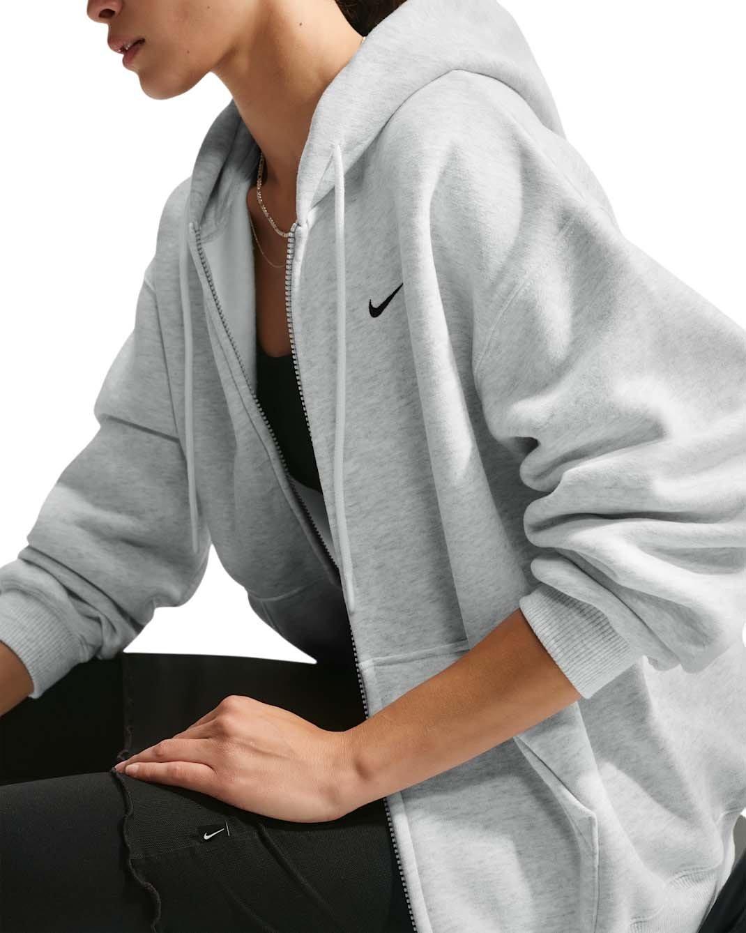 Nike Women's Studio Fleece Medium Weight Oversized Full-Zip Hooded Jacket - Birch/Black - BIRCH/BLACK
