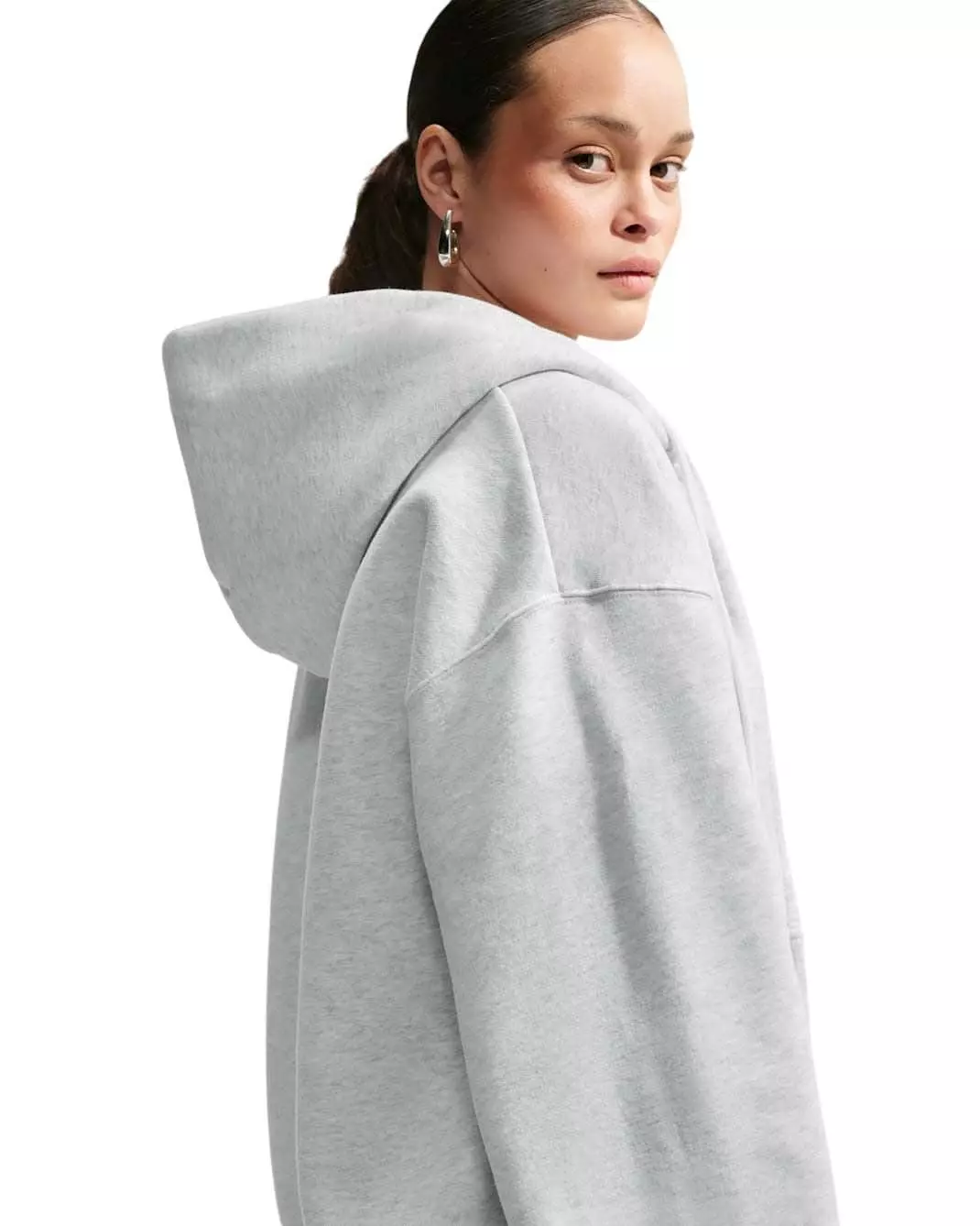 Nike Women's Studio Fleece Medium Weight Oversized Full-Zip Hooded Jacket - Birch/Black - BIRCH/BLACK