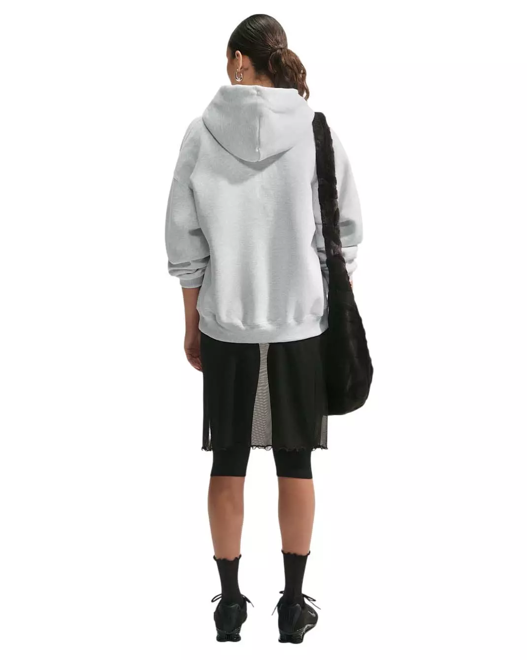 Nike Women's Studio Fleece Medium Weight Oversized Full-Zip Hooded Jacket - Birch/Black - BIRCH/BLACK