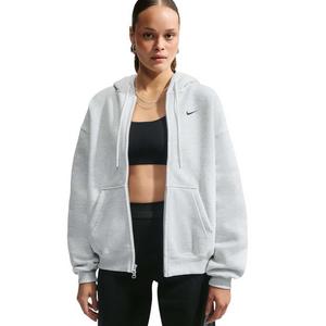 Nike Women's Studio Fleece Medium Weight Oversized Full-Zip Hooded Jacket - Birch/Black - BIRCH/BLACK