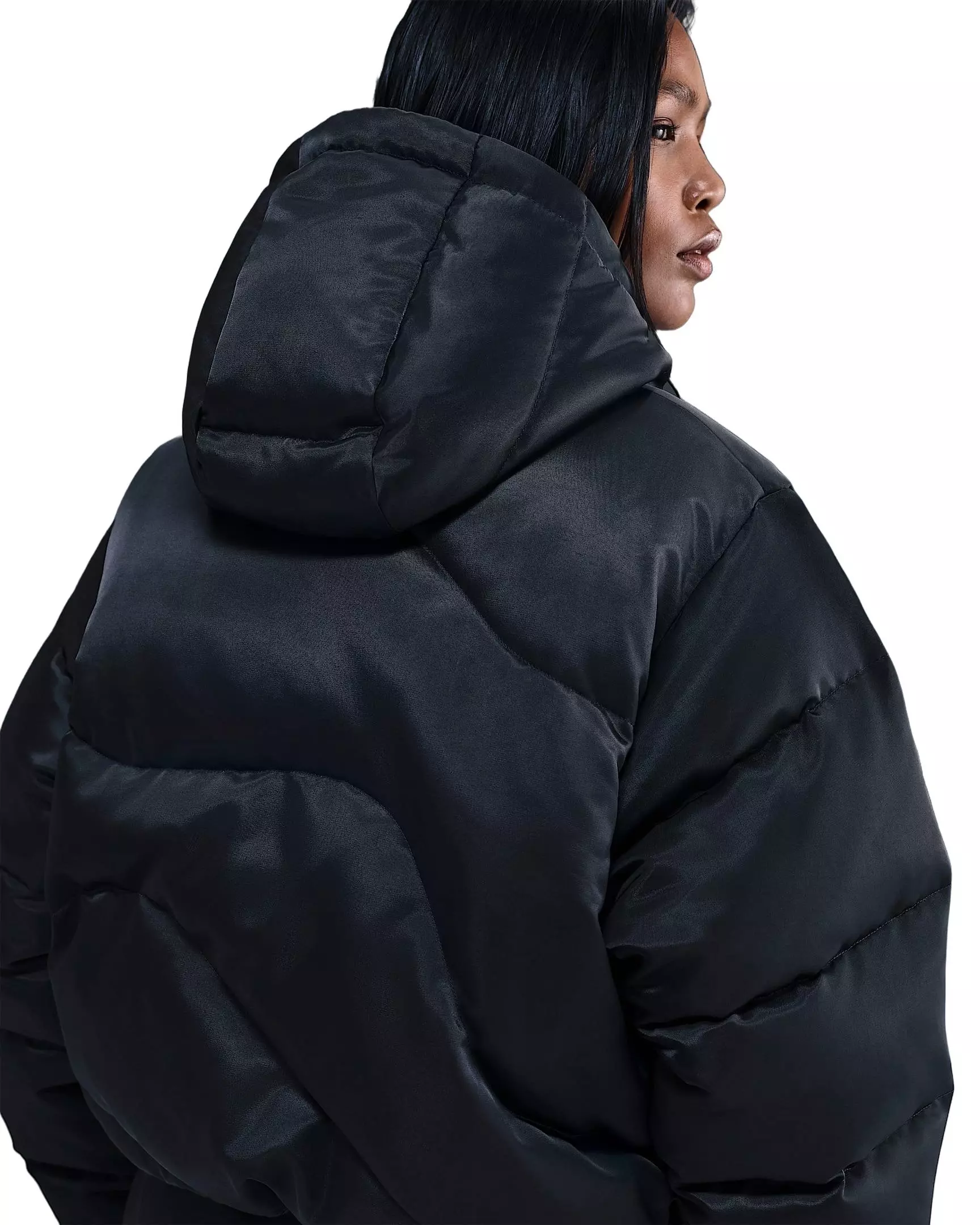 Nike Women's Sportswear Swoosh Series Therma-FIT Oversized Down Puffer Jacket - Black - BLACK