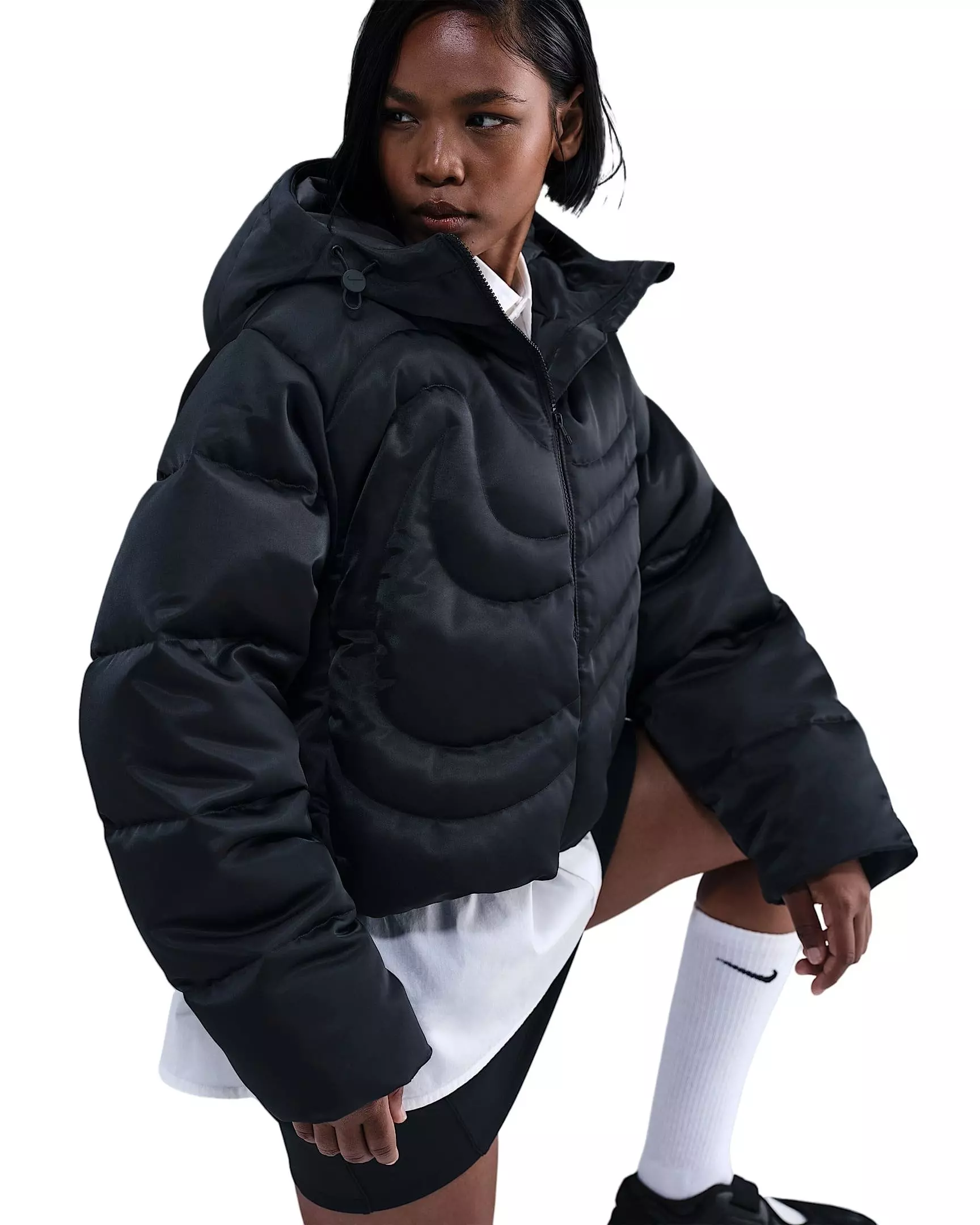 Nike Women's Sportswear Swoosh Series Therma-FIT Oversized Down Puffer Jacket -Black - BLACK