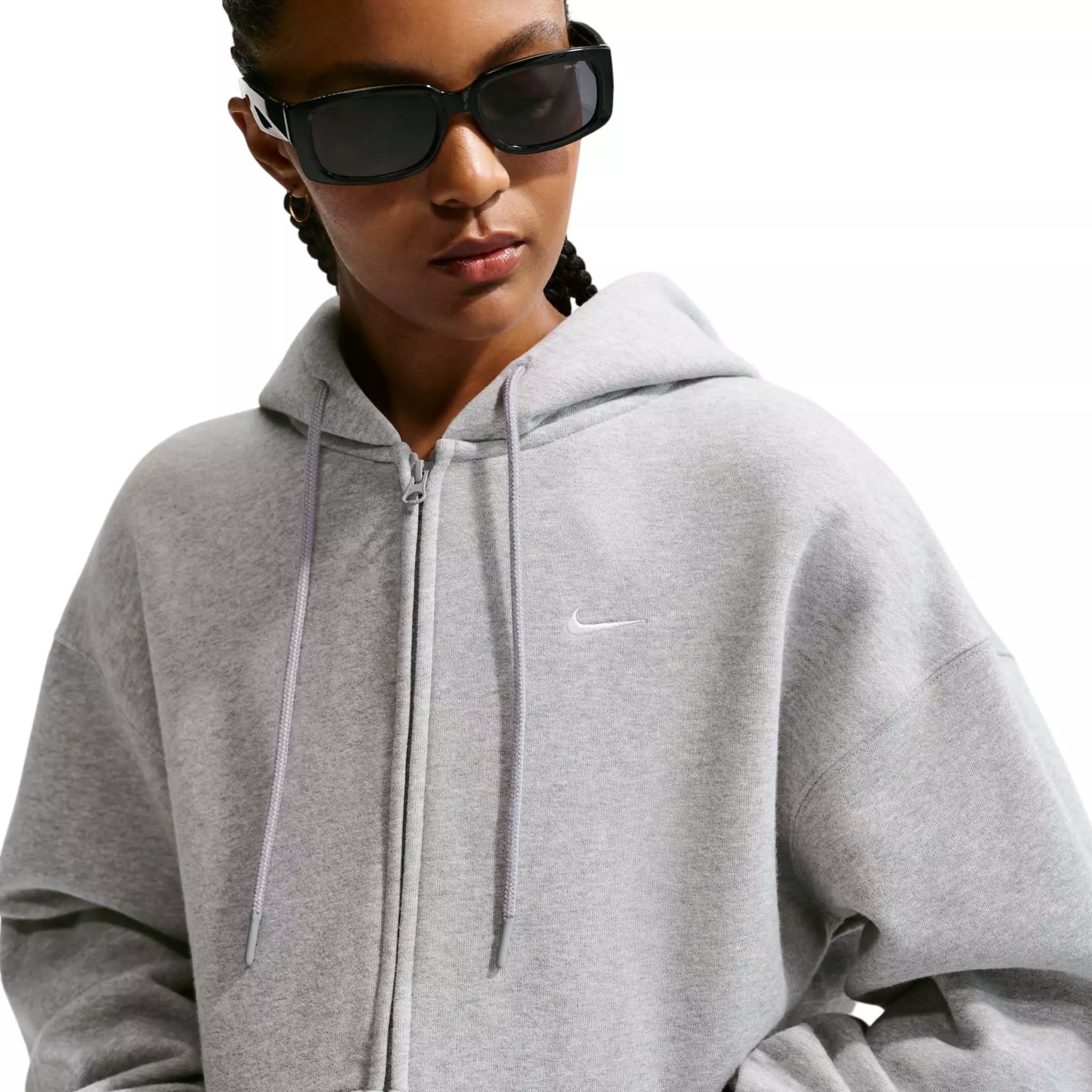 Nike Women's Studio Fleece Medium Weight Oversized Full-Zip Hooded Jacket - Grey - GREY