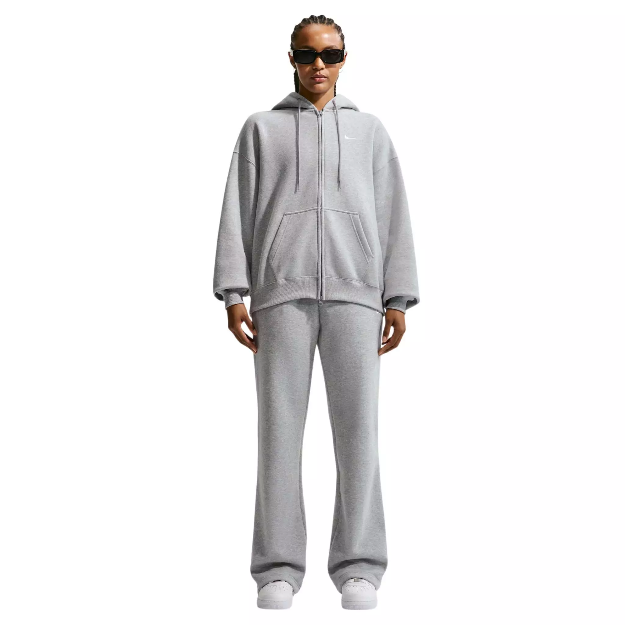 Nike Women's Studio Fleece Medium Weight Oversized Full-Zip Hooded Jacket - Grey - GREY