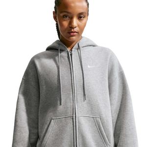 Nike Women's Studio Fleece Medium Weight Oversized Full-Zip Hooded Jacket - Grey - GREY