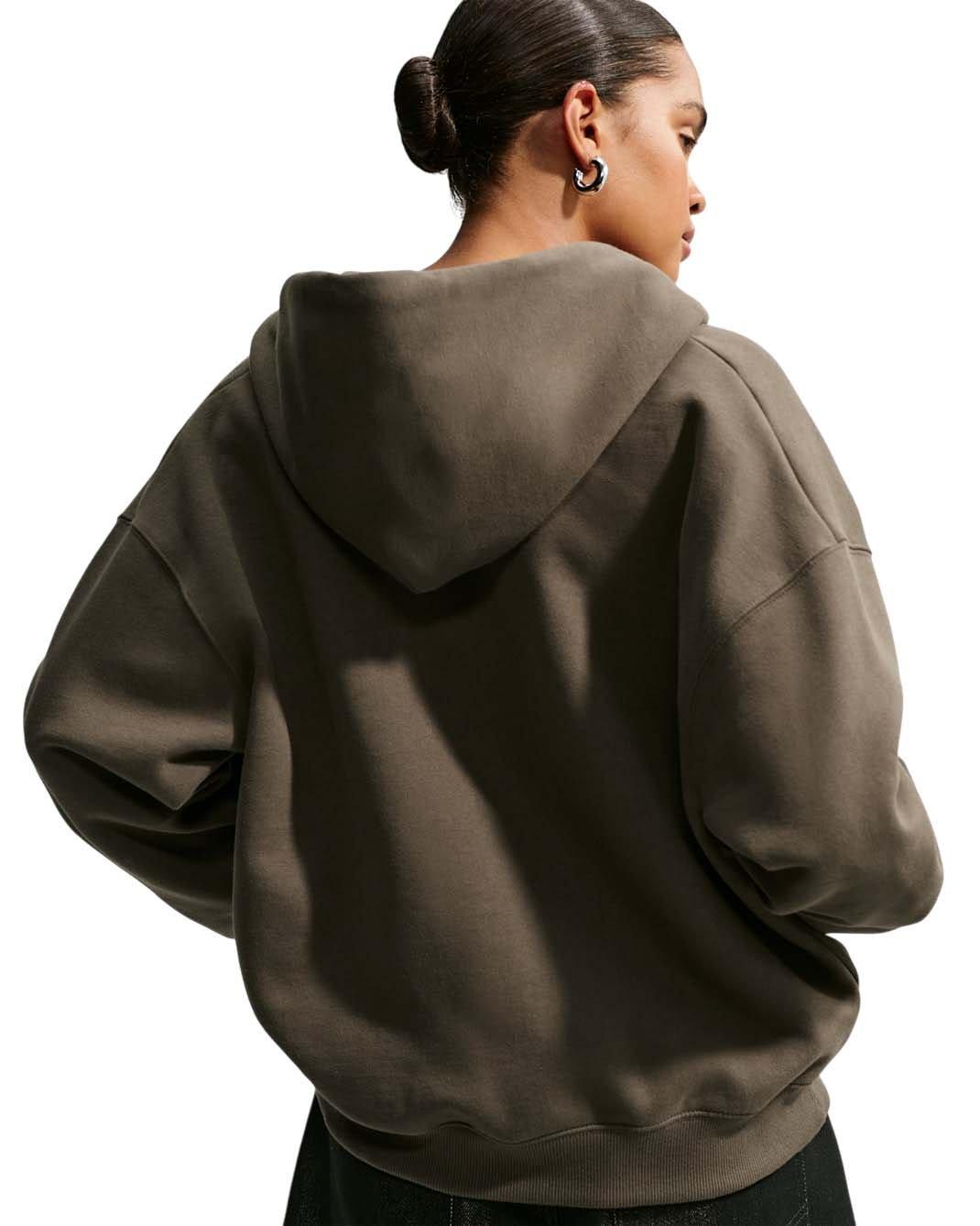 Nike Women's Studio Fleece Medium Weight Oversized Full-Zip Hooded Jacket - Brown - BROWN