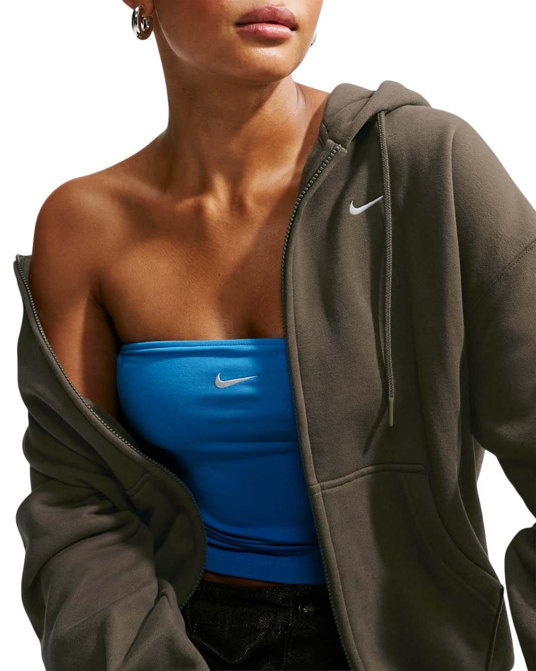 Nike Women's Studio Fleece Medium Weight Oversized Full-Zip Hooded Jacket - Brown - BROWN