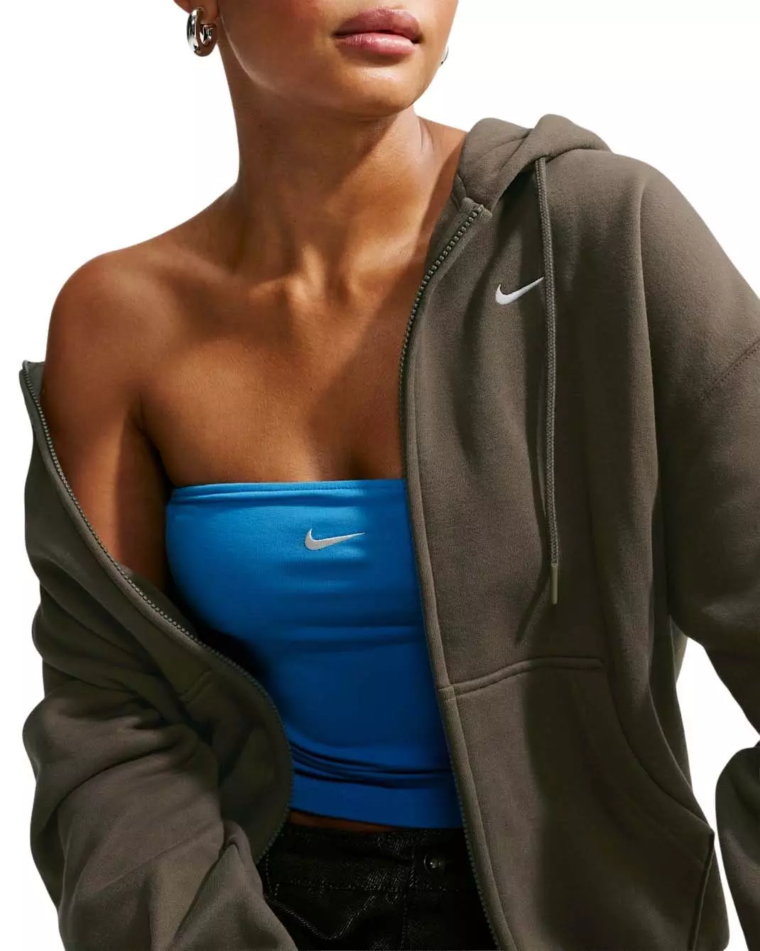 Nike Women's Studio Fleece Medium Weight Oversized Full-Zip Hooded Jacket - Brown - BROWN