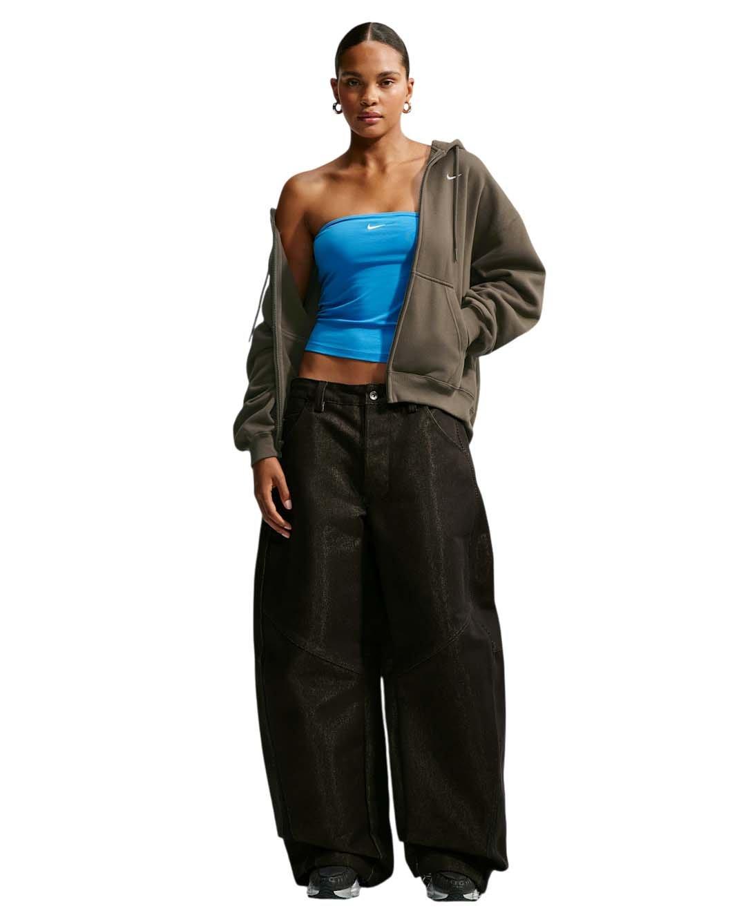 Nike Women's Studio Fleece Medium Weight Oversized Full-Zip Hooded Jacket - Brown - BROWN