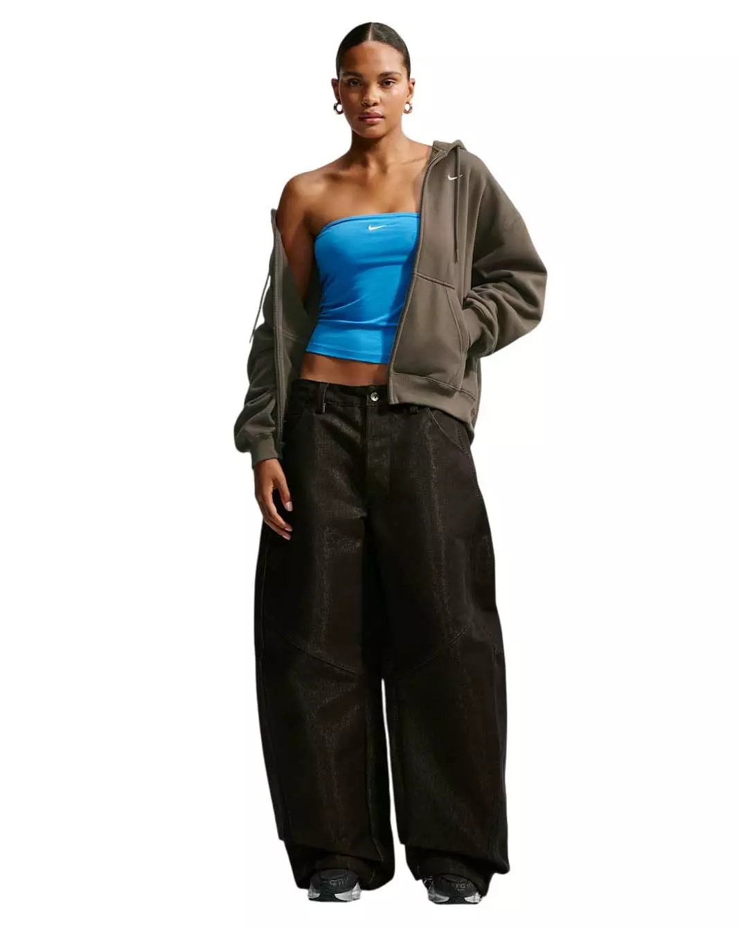 Nike Women's Studio Fleece Medium Weight Oversized Full-Zip Hooded Jacket - Brown - BROWN