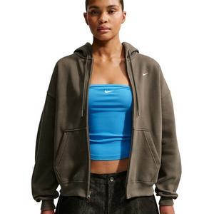 Nike Women's Studio Fleece Medium Weight Oversized Full-Zip Hooded Jacket - Brown - BROWN