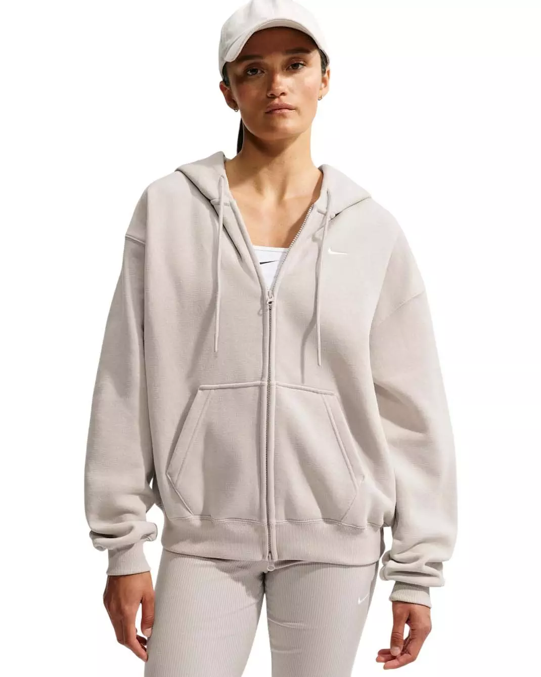 Nike Women's Studio Fleece Medium Weight Oversized Full-Zip Hooded Jacket - Cream - CREAM