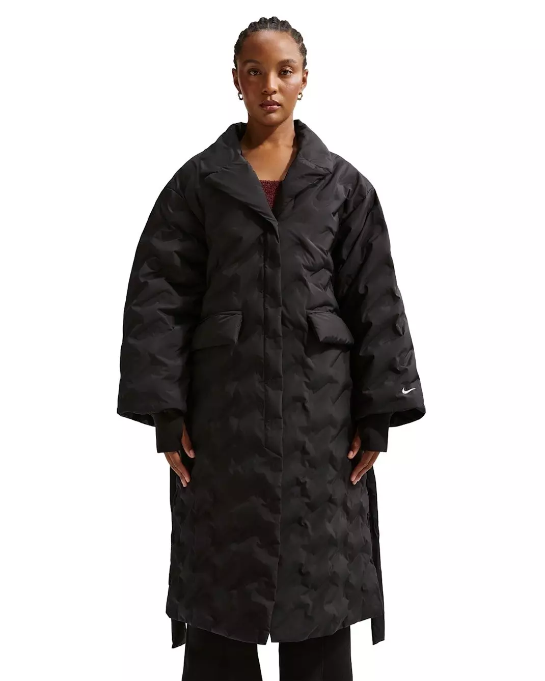 Nike Women's Sportswear Swoosh Series Therma-FIT Oversized Down Trench Coat -Black - BLACK