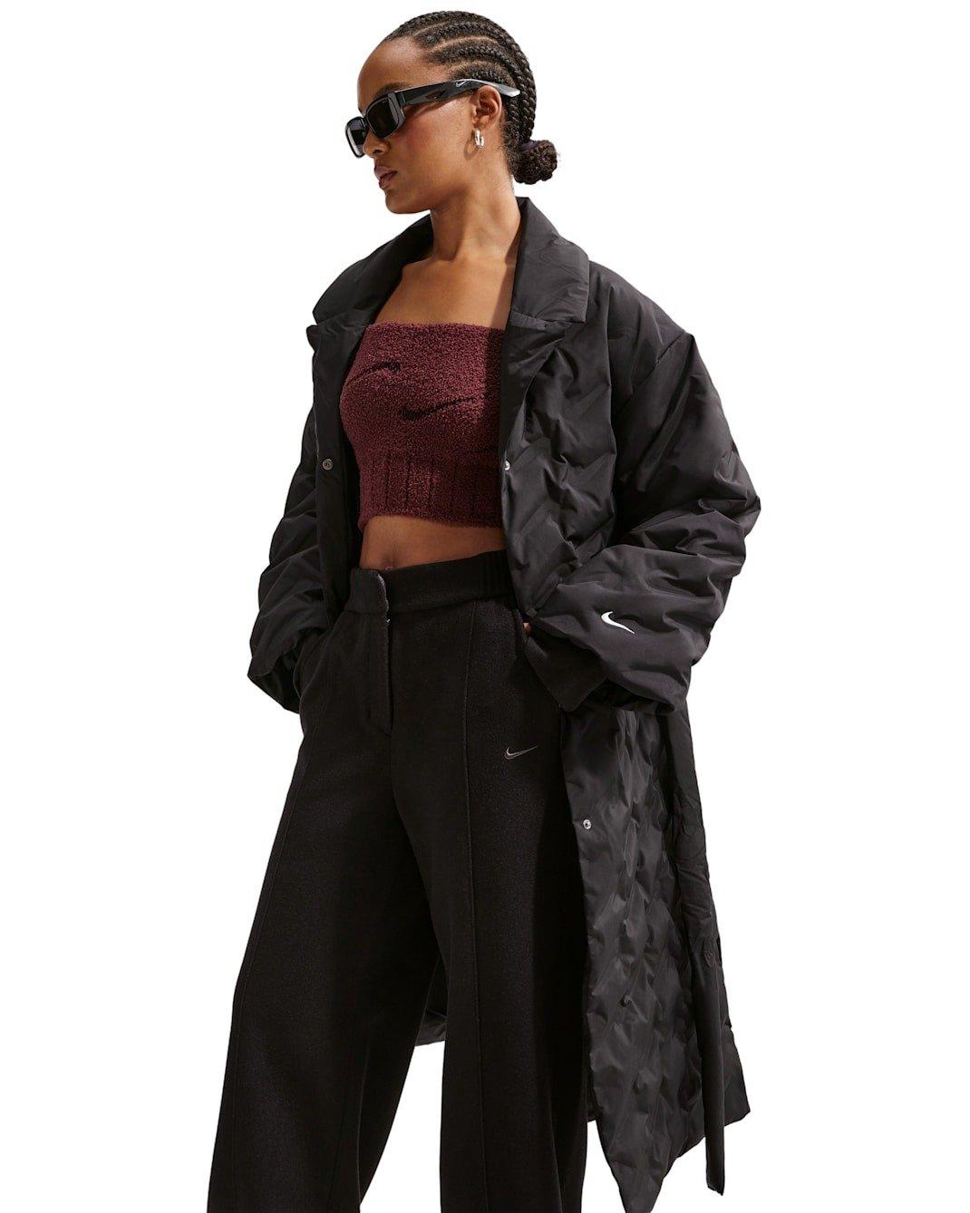 Nike Women's Sportswear Swoosh Series Therma-FIT Oversized Down Trench Coat - Black - BLACK Thumbnail View 4