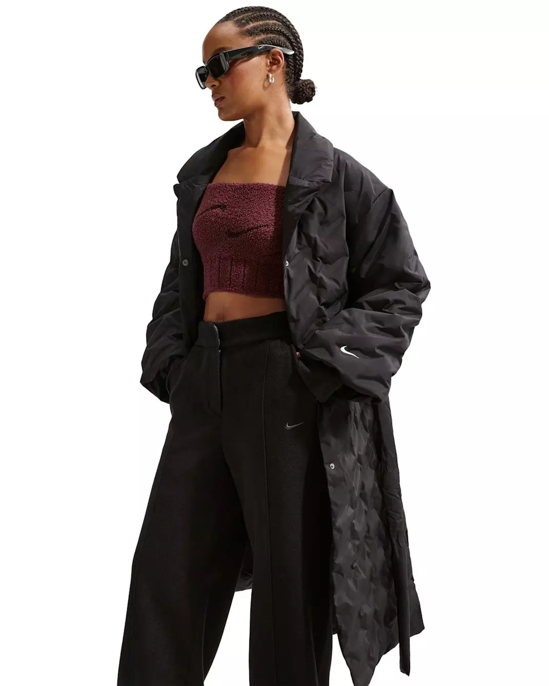 Nike Women's Sportswear Swoosh Series Therma-FIT Oversized Down Trench Coat - Black - BLACK