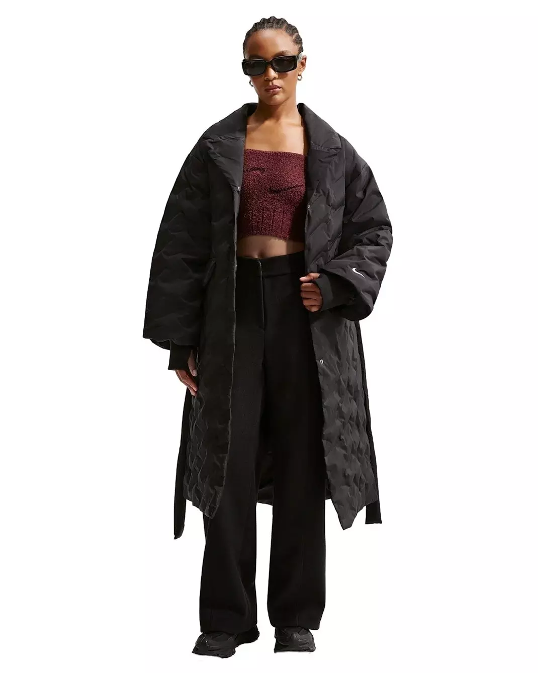 Nike Women's Sportswear Swoosh Series Therma-FIT Oversized Down Trench Coat - Black - BLACK