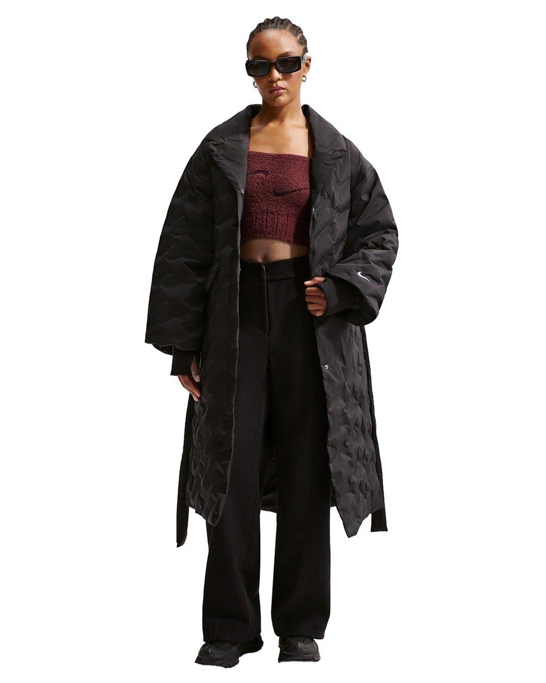 Nike Women's Sportswear Swoosh Series Therma-FIT Oversized Down Trench Coat -Black - BLACK Thumbnail View 5