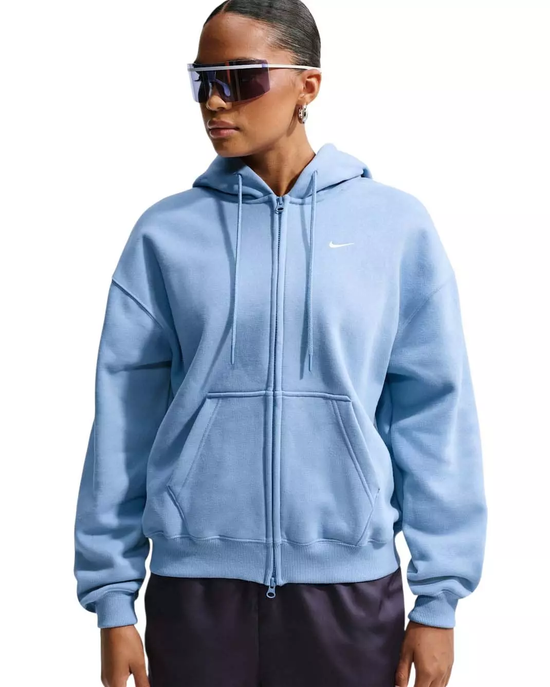 Nike Women's Studio Fleece Medium Weight Oversized Full-Zip Hooded Jacket - Blue - BLUE