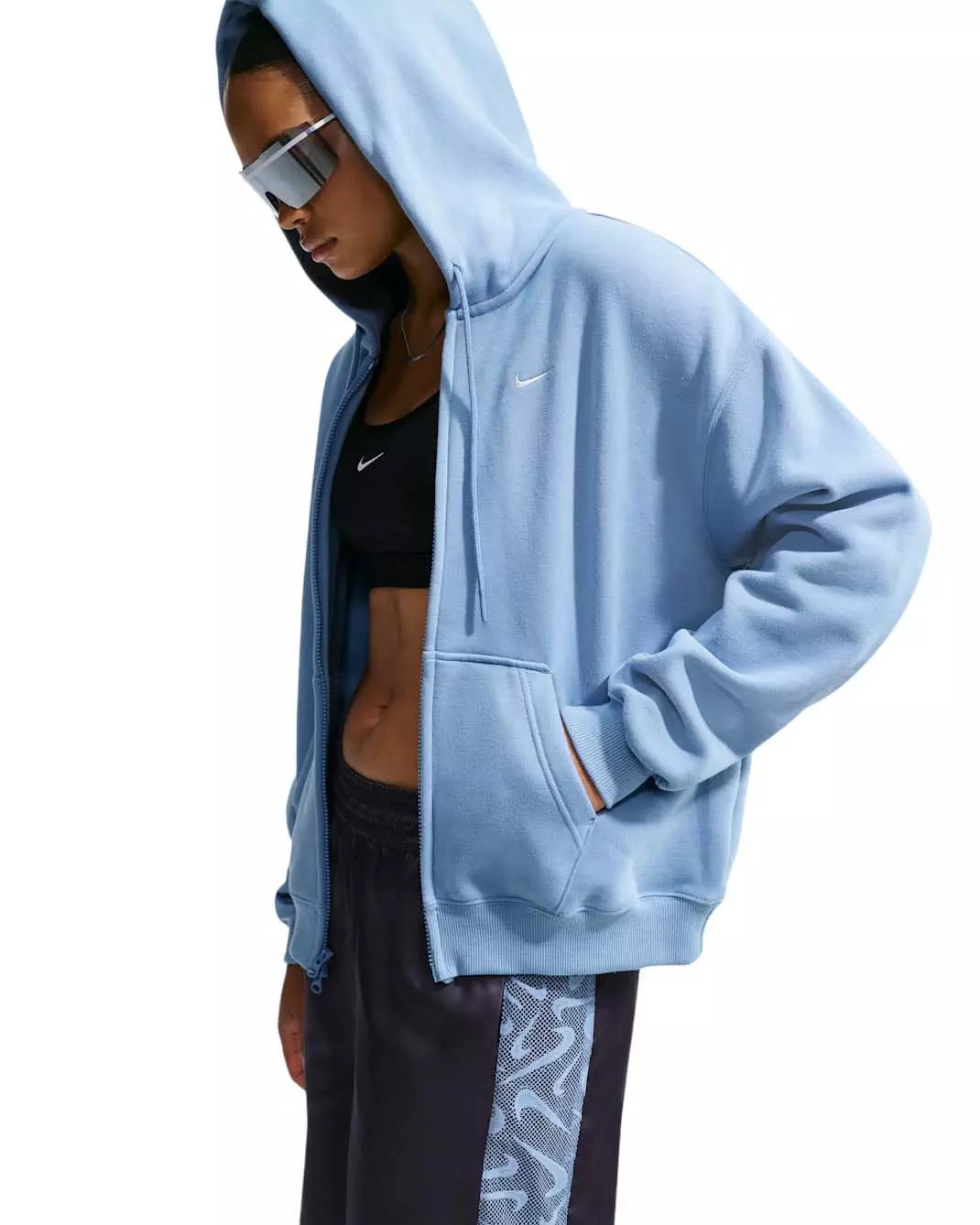 Nike Women's Studio Fleece Medium Weight Oversized Full-Zip Hooded Jacket - Blue - BLUE