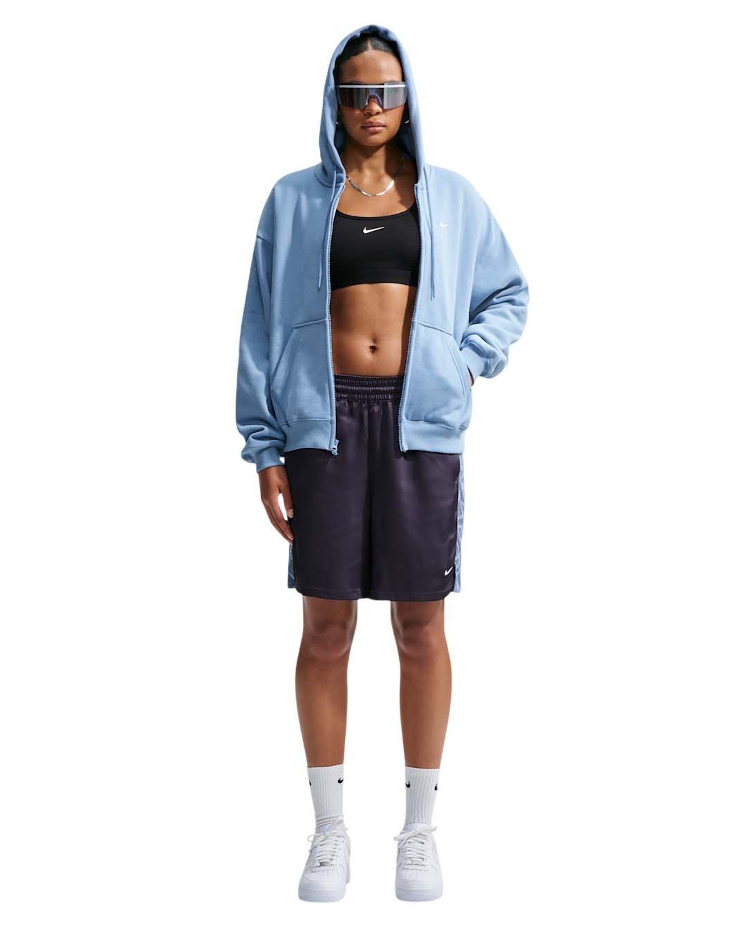 Nike Women's Studio Fleece Medium Weight Oversized Full-Zip Hooded Jacket - Blue - BLUE